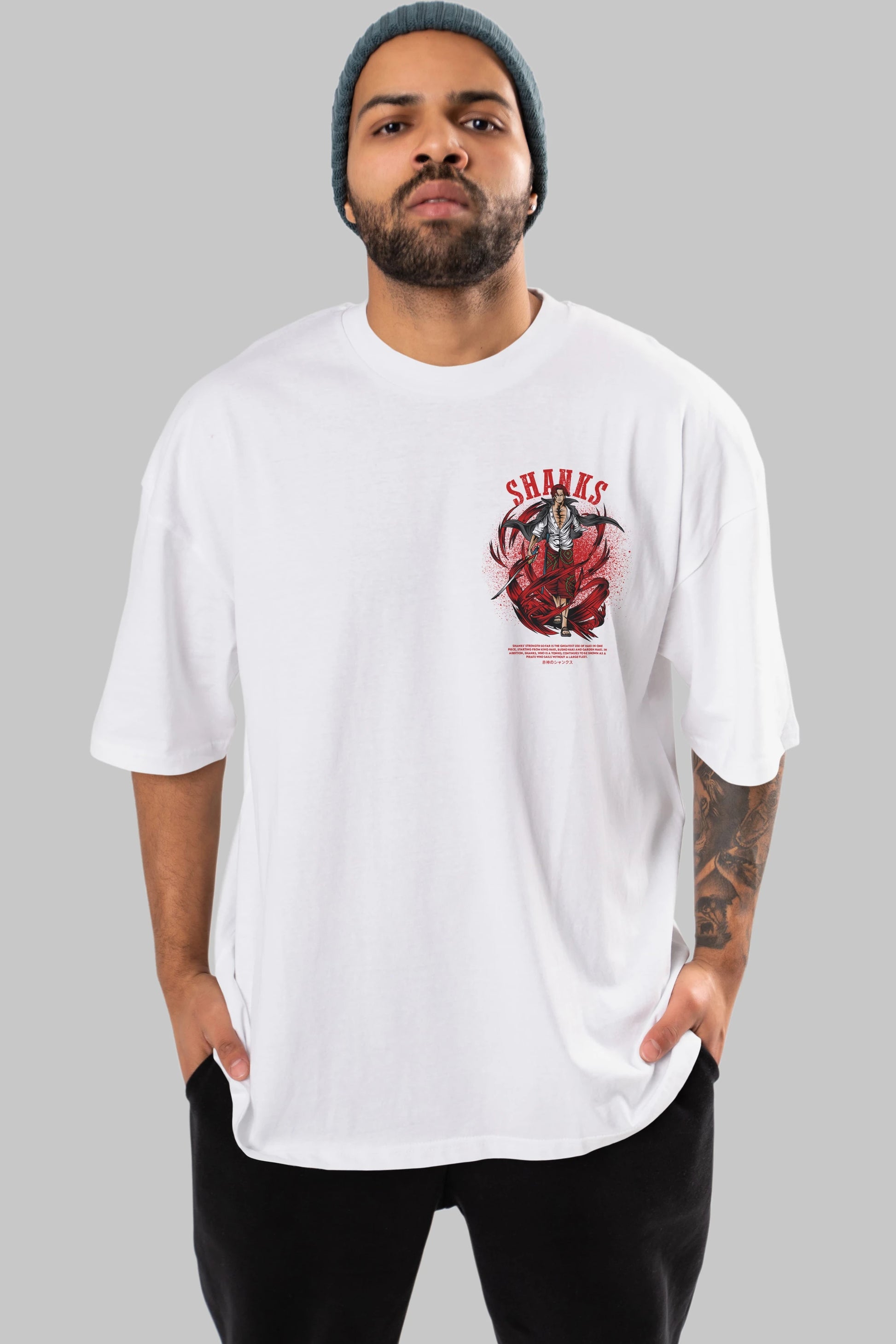 Shanks Ön Sol Baskılı Oversize t-shirt Erkek Kadın Unisex %100 Pamuk Bisiklet Yaka tişort