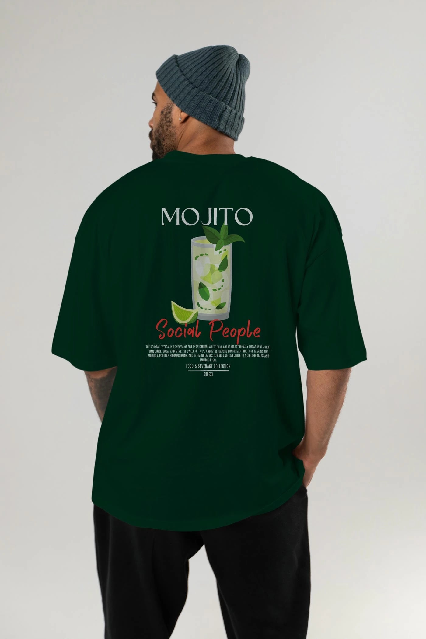 Mojıto Kokteyl Serisi Baskılı Oversize t-shirt Erkek Kadın Unisex %100 Pamuk Bisiklet Yaka tişort