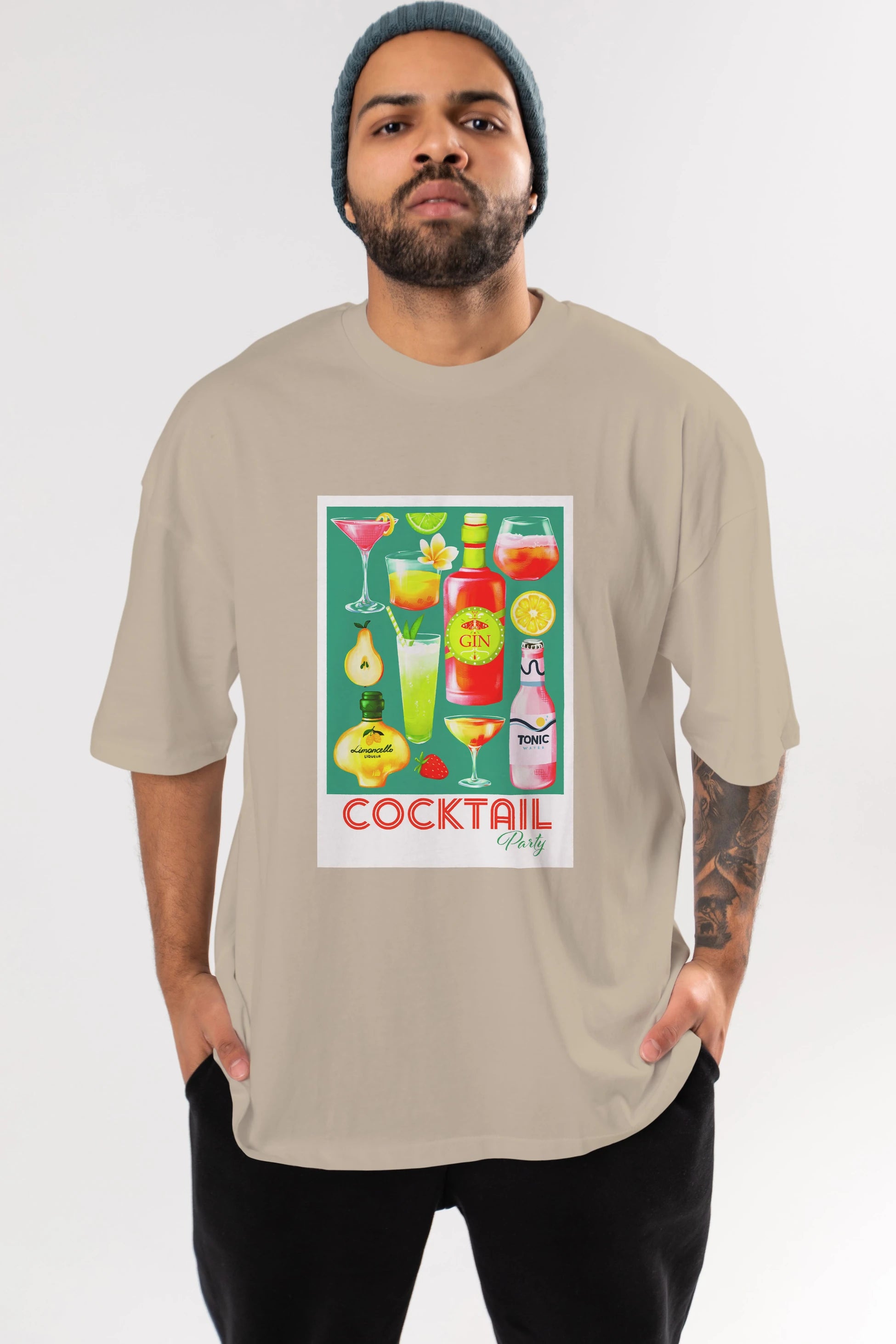Cocktail Party 2 Ön Baskılı Oversize t-shirt Erkek Kadın Unisex %100 Pamuk Bisiklet Yaka tişort