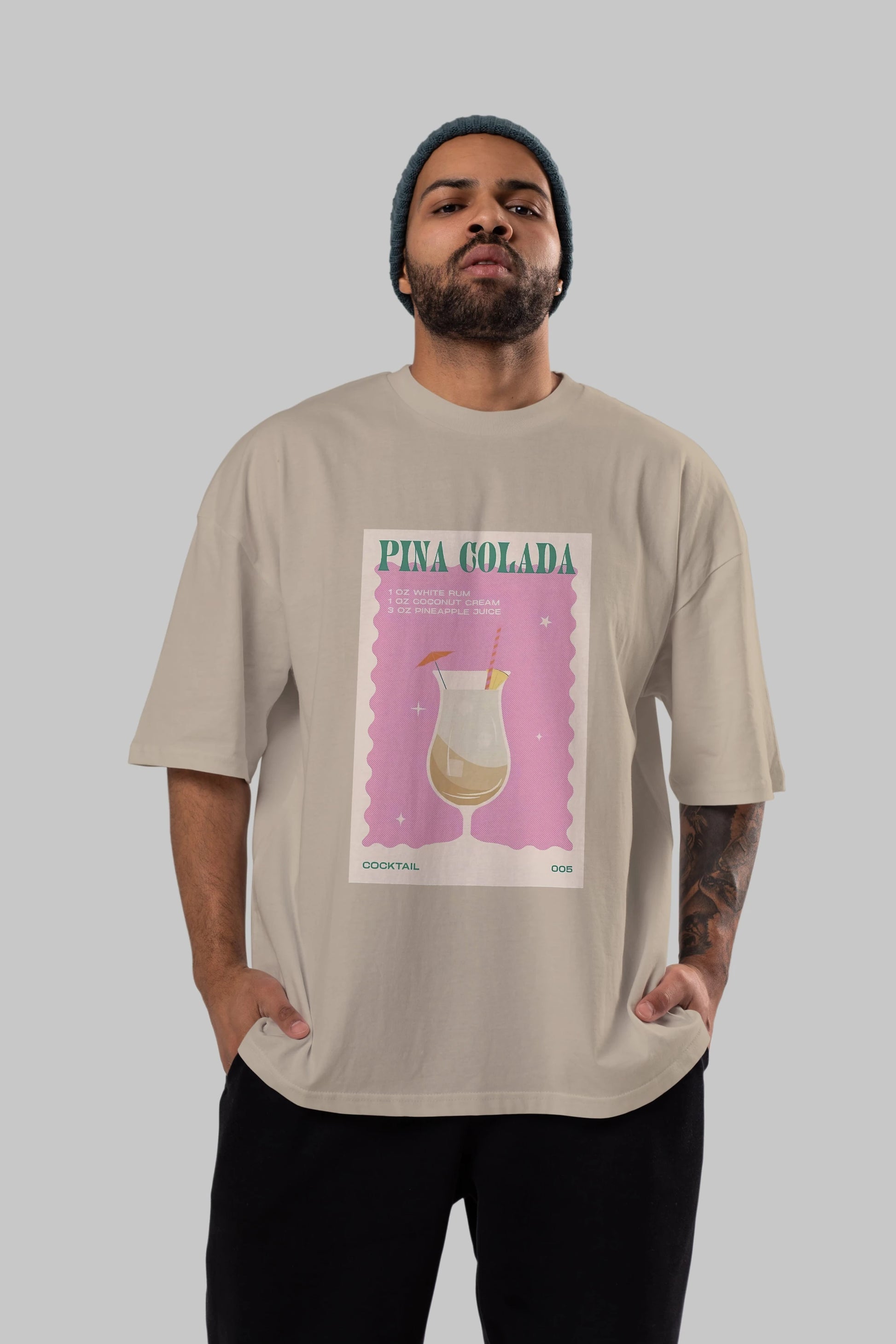 Pina Colada 3 Ön Baskılı Oversize t-shirt Erkek Kadın Unisex %100 Pamuk Bisiklet Yaka tişort