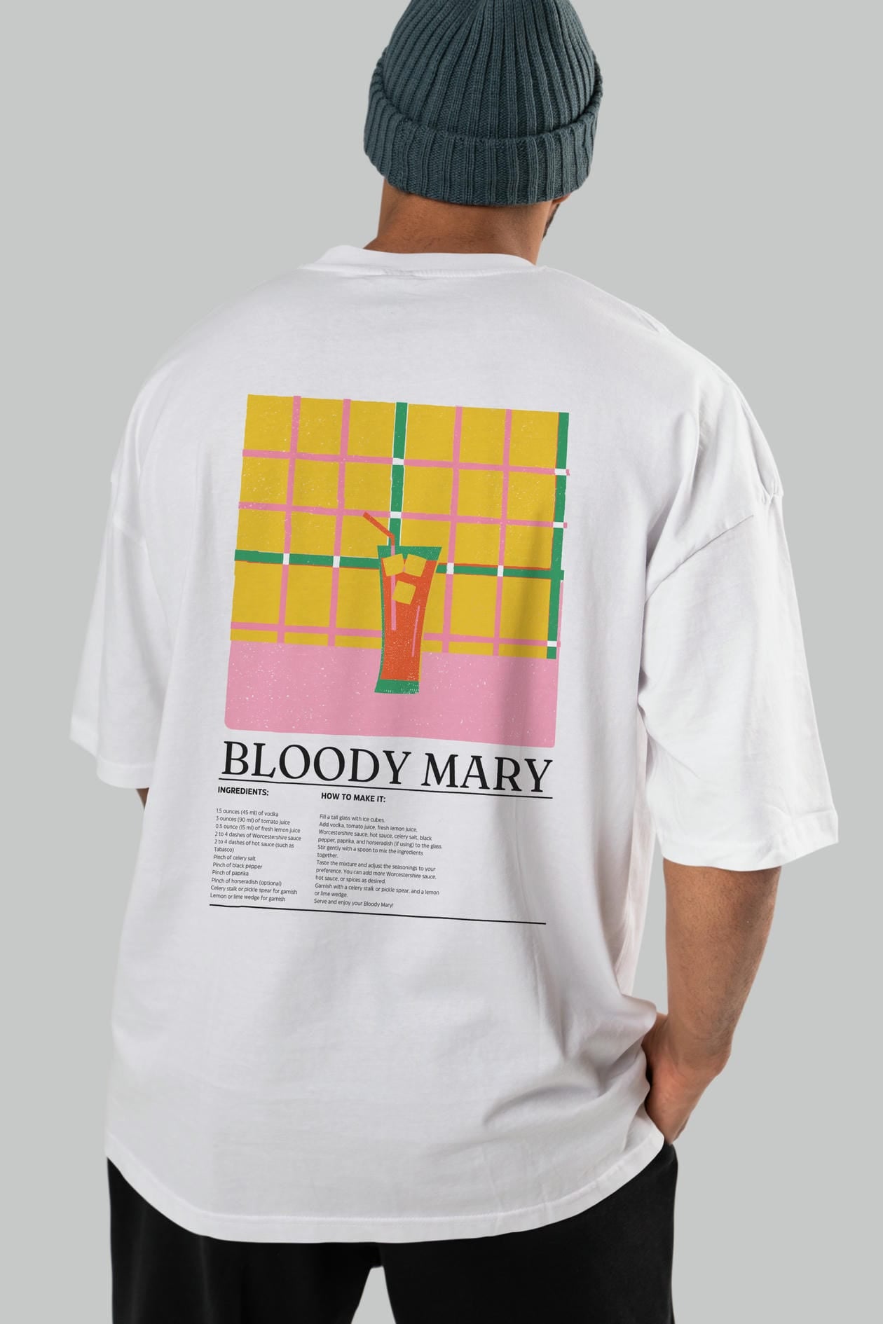 Bloody Mary Kokteyl Serisi Arka Baskılı Oversize t-shirt Erkek Kadın %100 Pamuk Bisiklet Yaka tişort