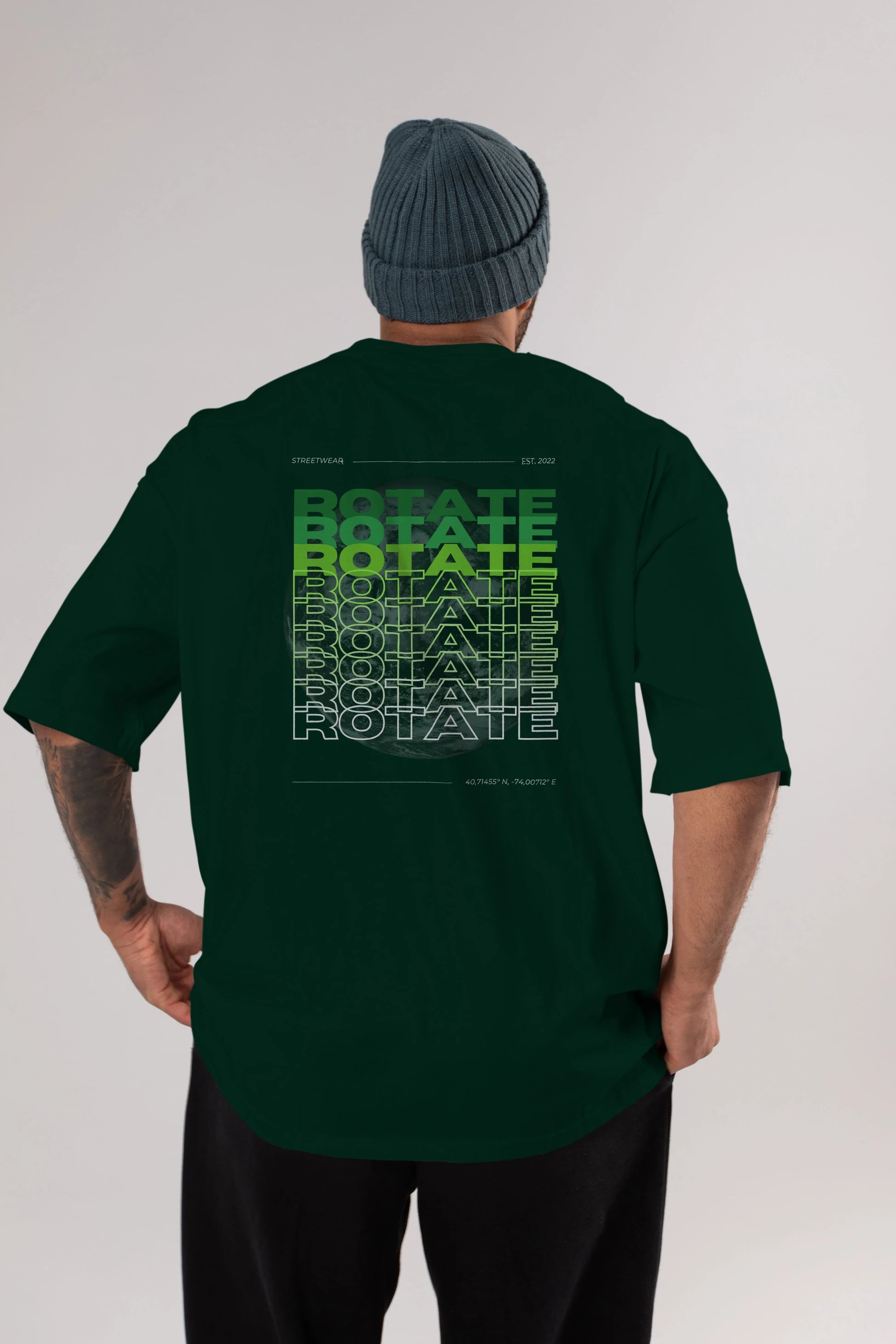 Rotate Yazılı Arka Baskılı Oversize t-shirt Erkek Kadın Unisex