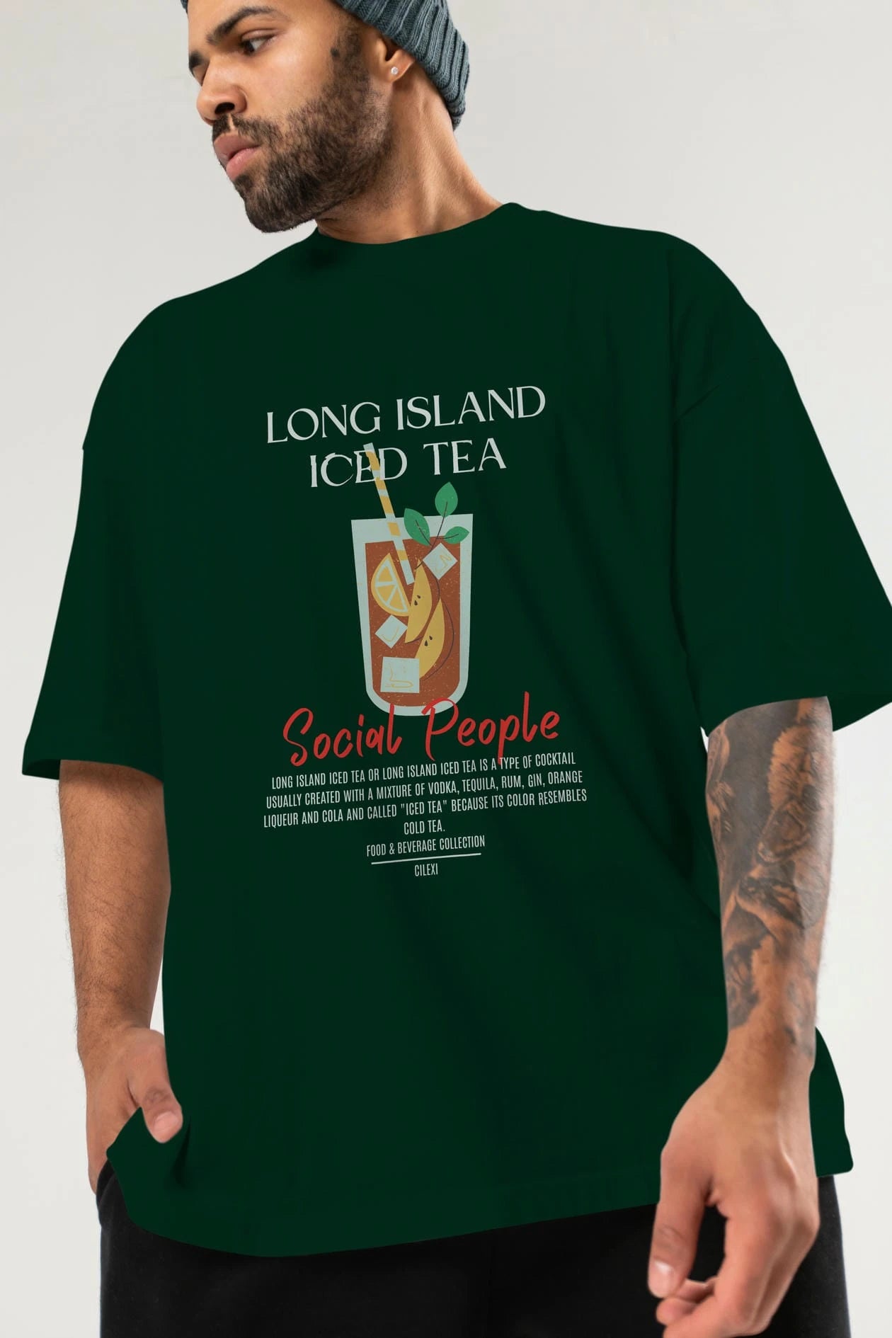 Long Island ıced tea Kokteyl Serisi ön Baskılı Oversize t-shirt Erkek Kadın %100 Pamuk Bisiklet Yaka tişort