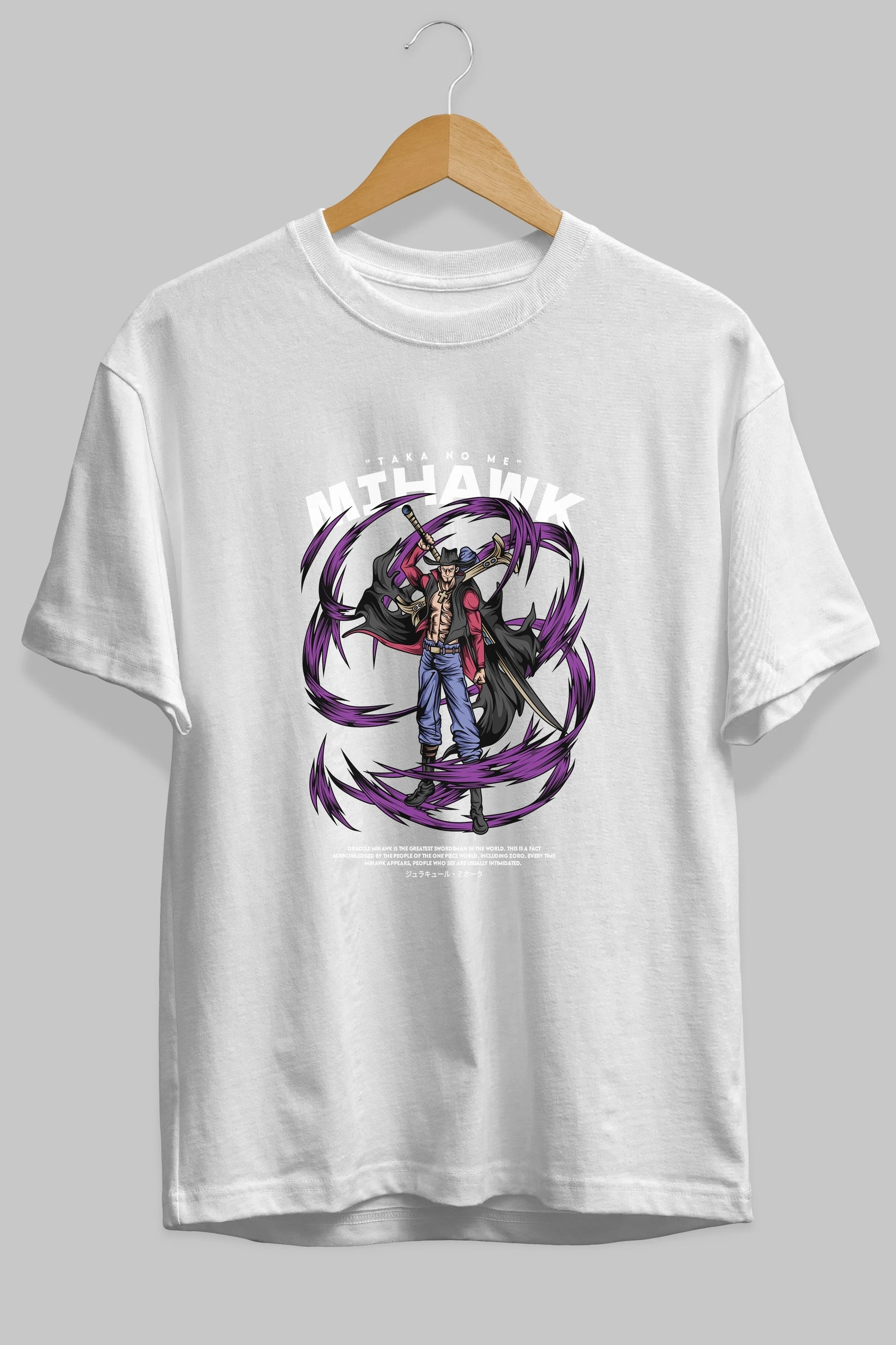 Mihawk Anime Ön Baskılı Oversize t-shirt %100 pamuk Erkek Kadın Unisex