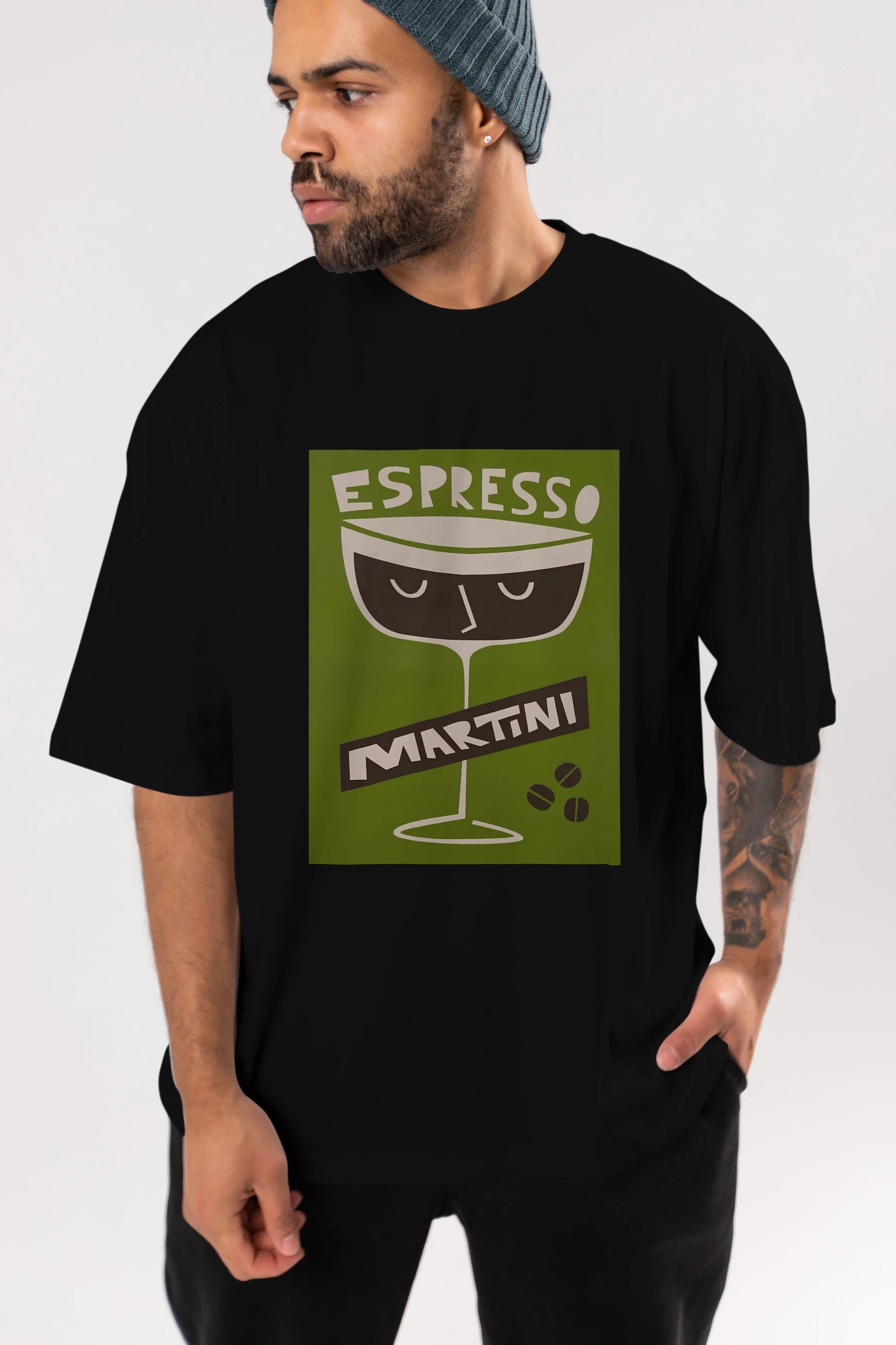 Espresso Martini 2 Ön Baskılı Oversize t-shirt Erkek Kadın Unisex %100 Pamuk Bisiklet Yaka tişort