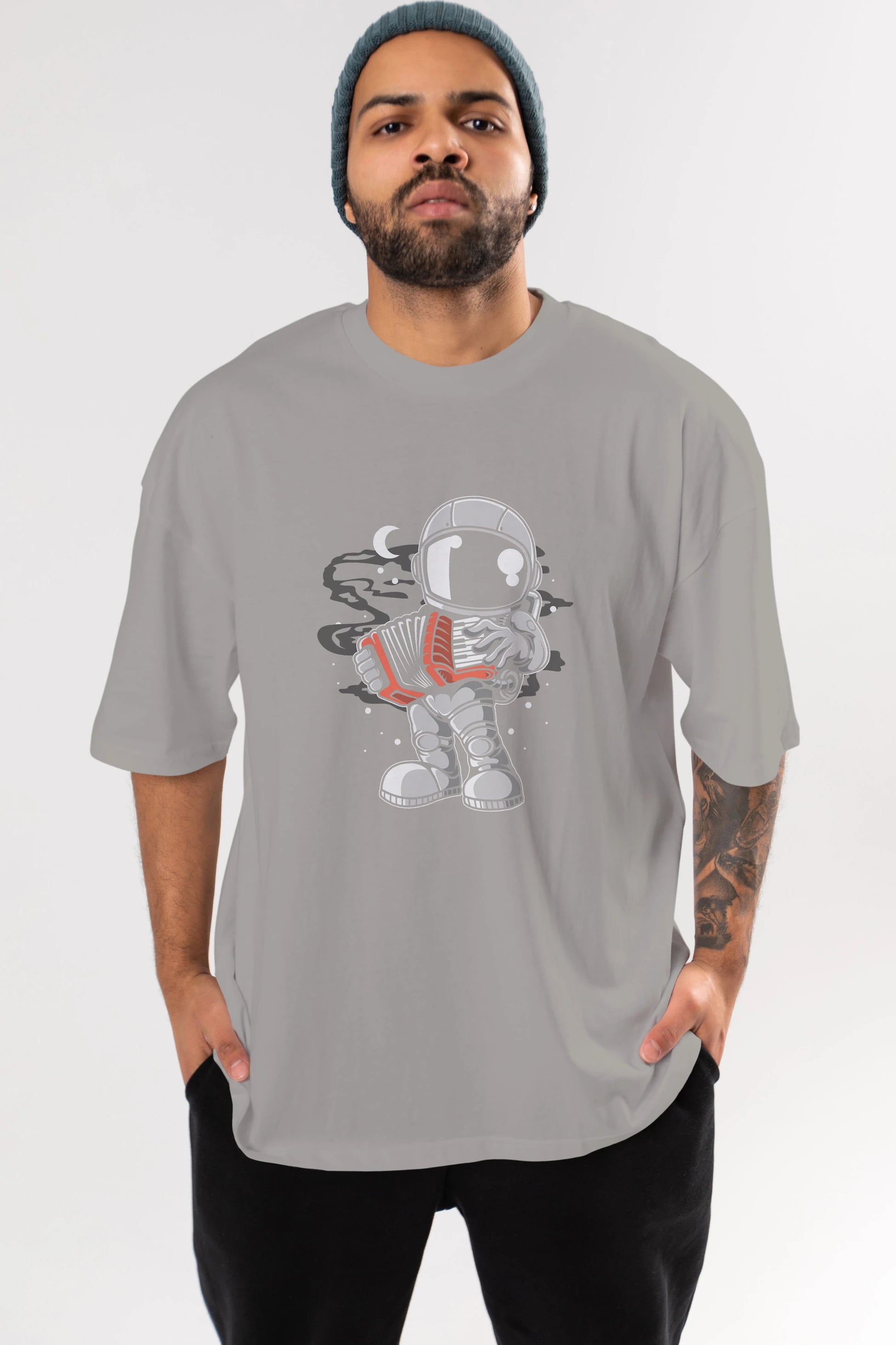 Astronaut Accordion Ön Baskılı Oversize t-shirt Erkek Kadın Unisex