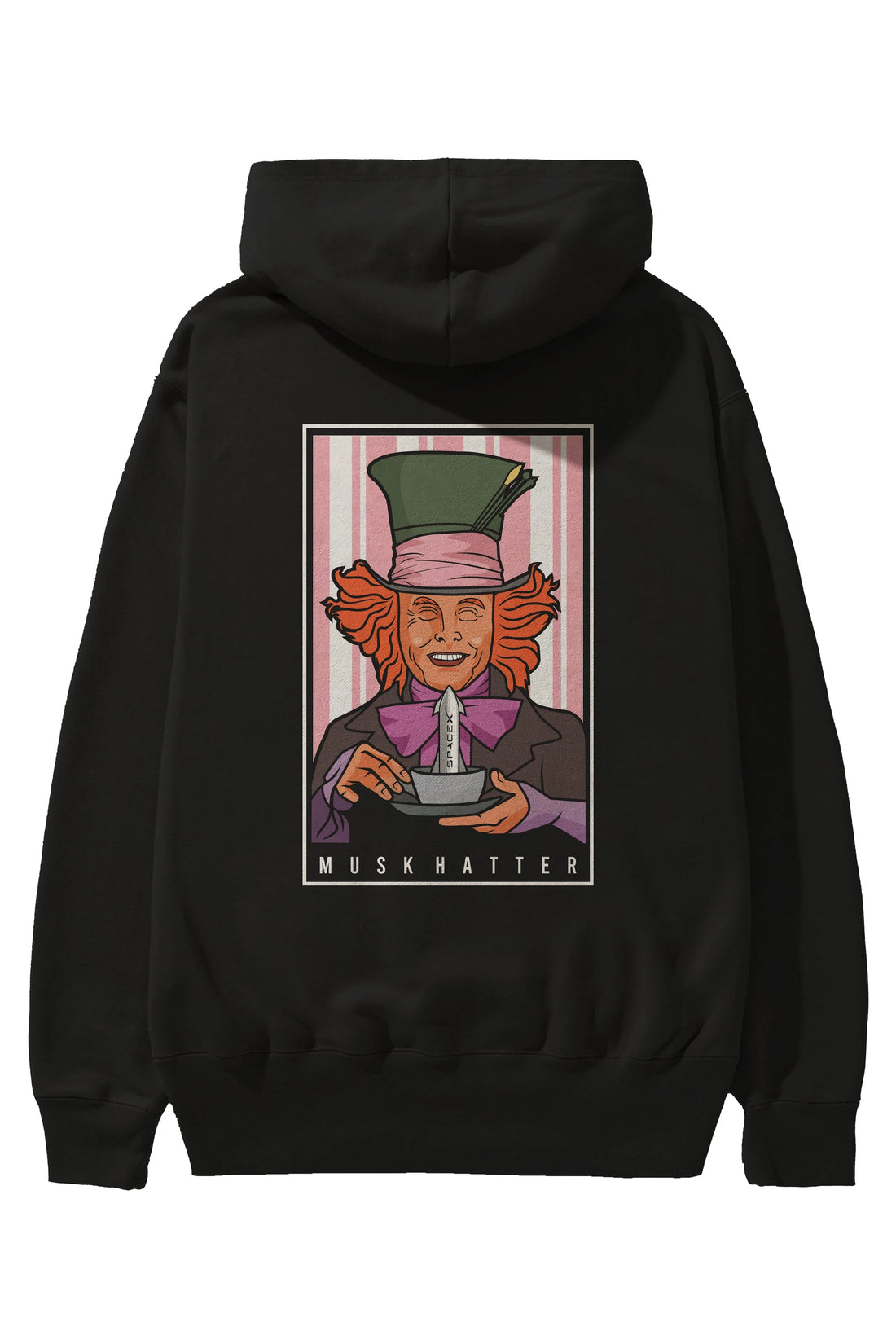 Mad Hatter Elon Musk Arka Baskılı Hoodie Oversize Kapüşonlu Sweatshirt Erkek Kadın Unisex