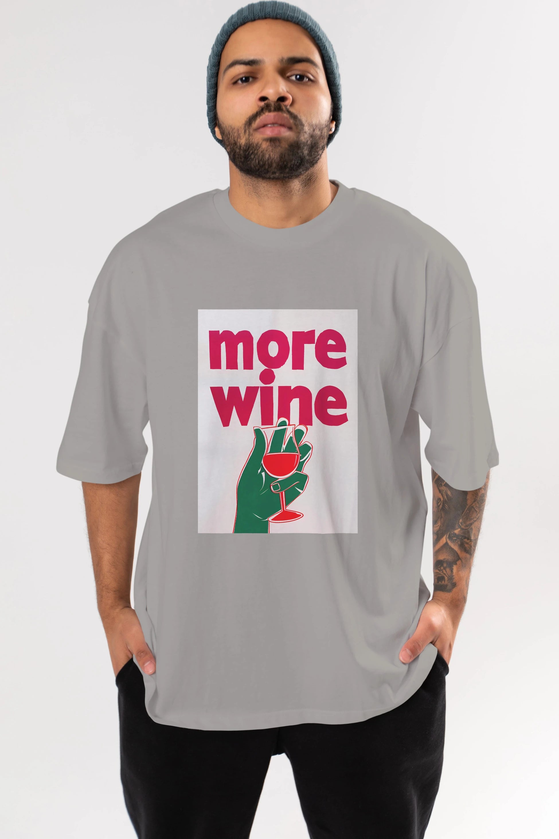 More Wine 3 Ön Baskılı Oversize t-shirt Erkek Kadın Unisex %100 Pamuk Bisiklet Yaka tişort