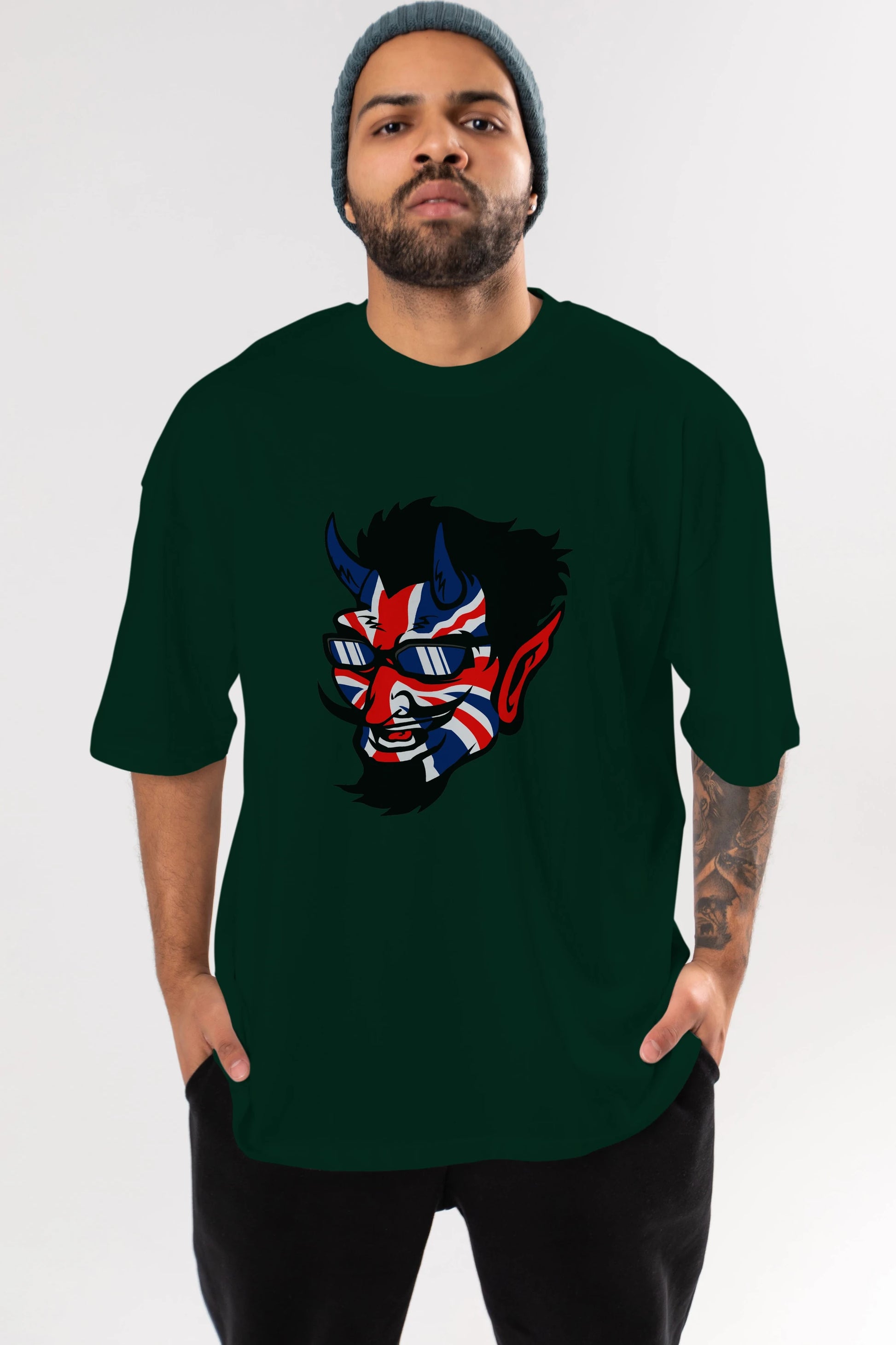 UK Devil Ön Baskılı Oversize t-shirt Erkek Kadın Unisex %100 Pamuk tişort
