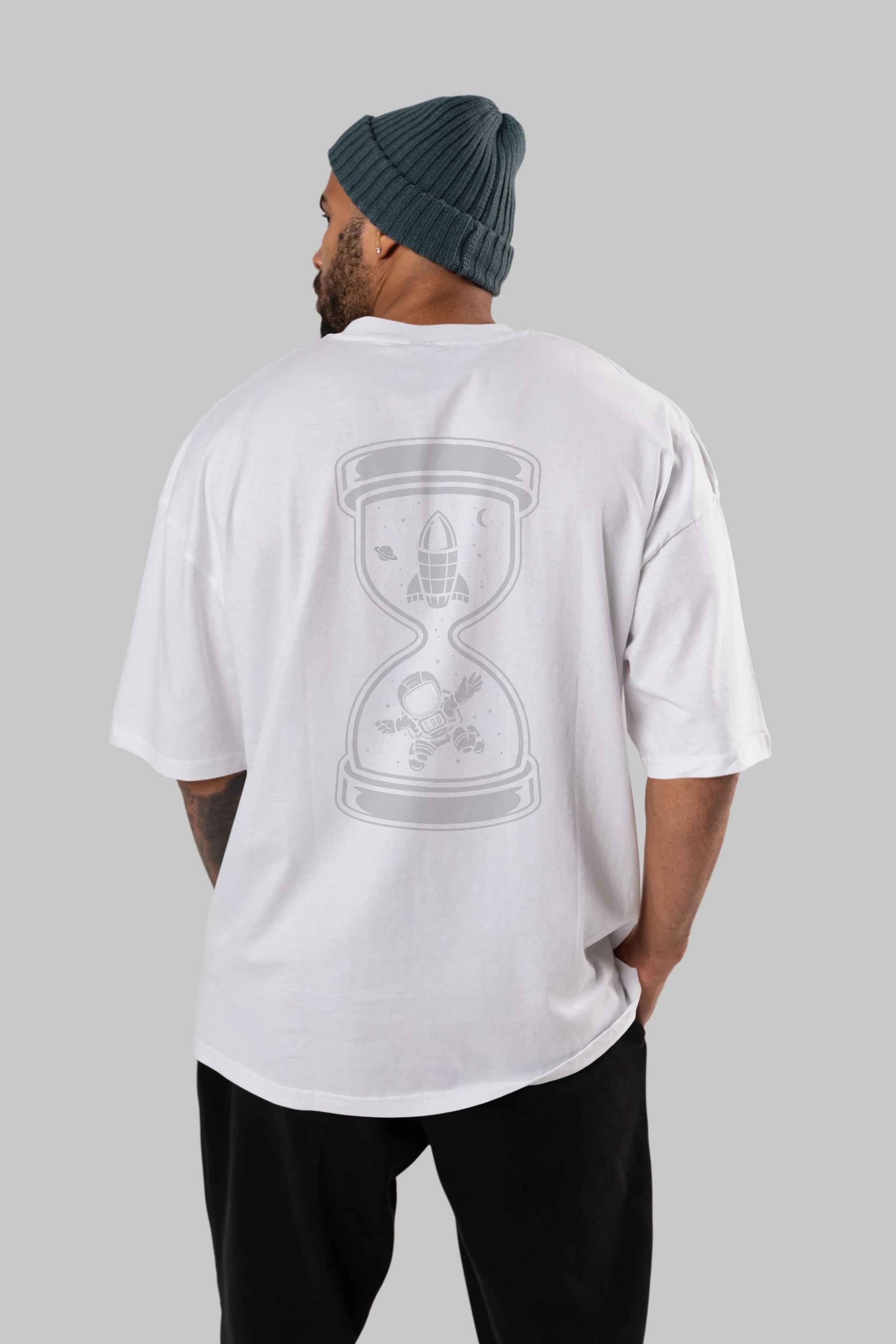 Astronaut Time Arka Baskılı Oversize t-shirt Erkek Kadın Unisex