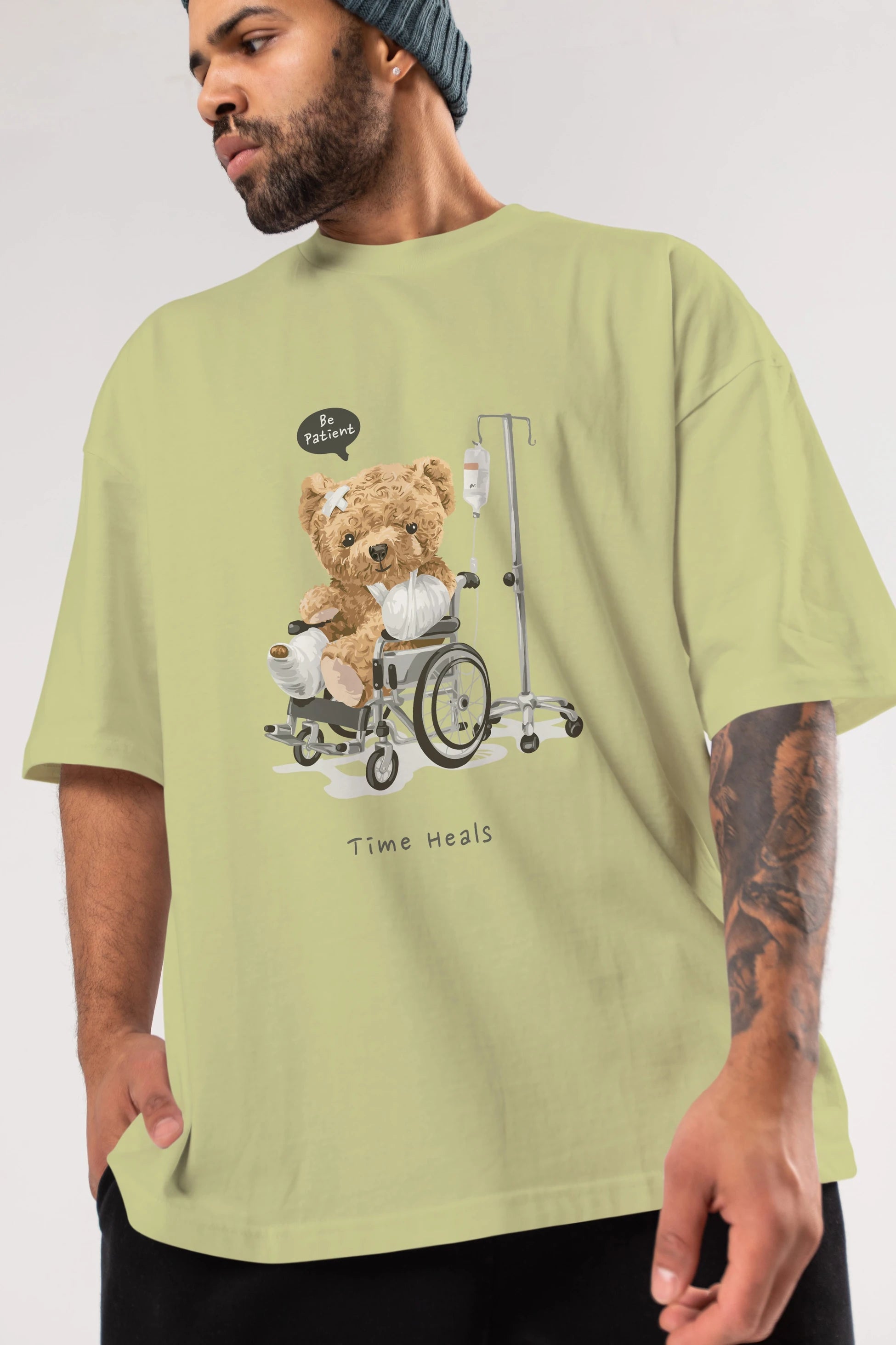 Teddy Bear Time Heals Ön Baskılı Oversize t-shirt Erkek Kadın Unisex %100 Pamuk