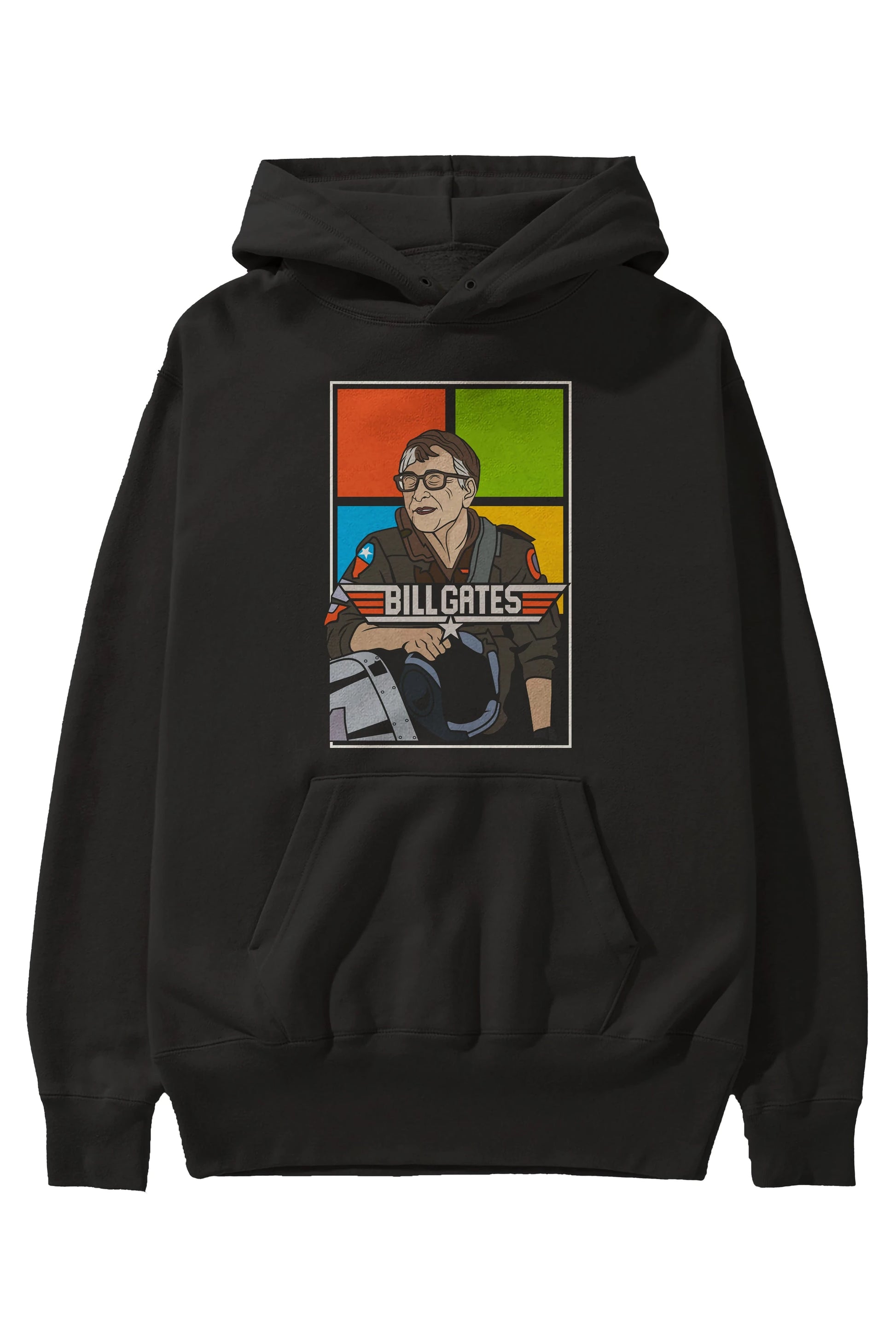 Bill Gates Top Gun Ön Baskılı Hoodie Oversize Kapüşonlu Sweatshirt Erkek Kadın Unisex