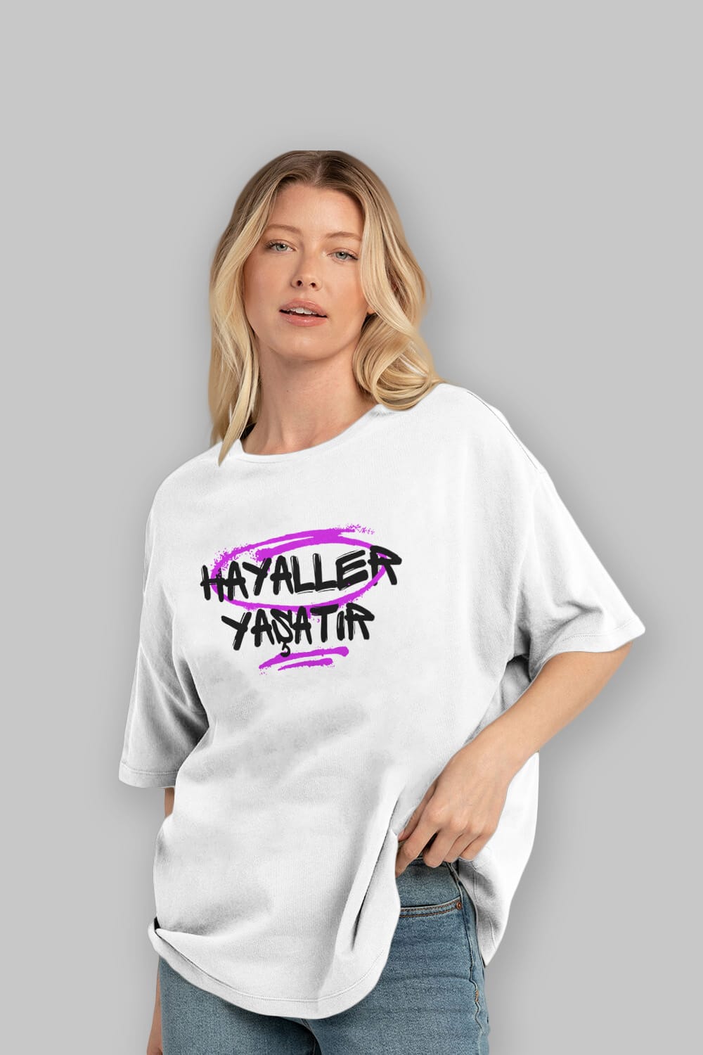 Hayaller Yaşatır Ön Baskılı Oversize t-shirt Erkek Kadın Unisex
