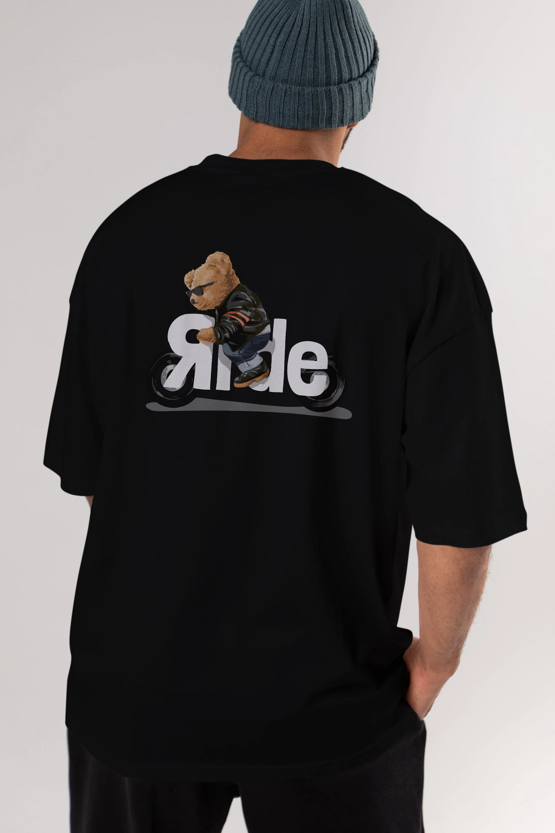 Teddy Bear Ride Arka Baskılı Oversize t-shirt Erkek Kadın Unisex %100 Pamuk
