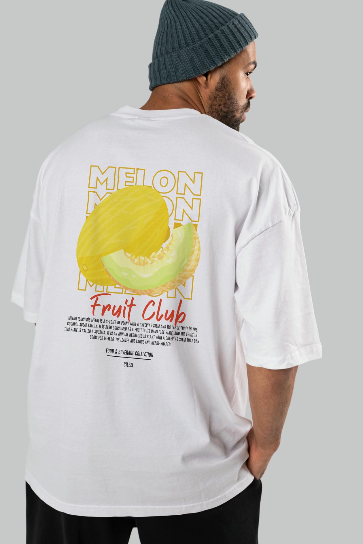 Melon Arka Baskılı Oversize t-shirt Erkek Kadın Pamuk Bisiklet Yaka tişort