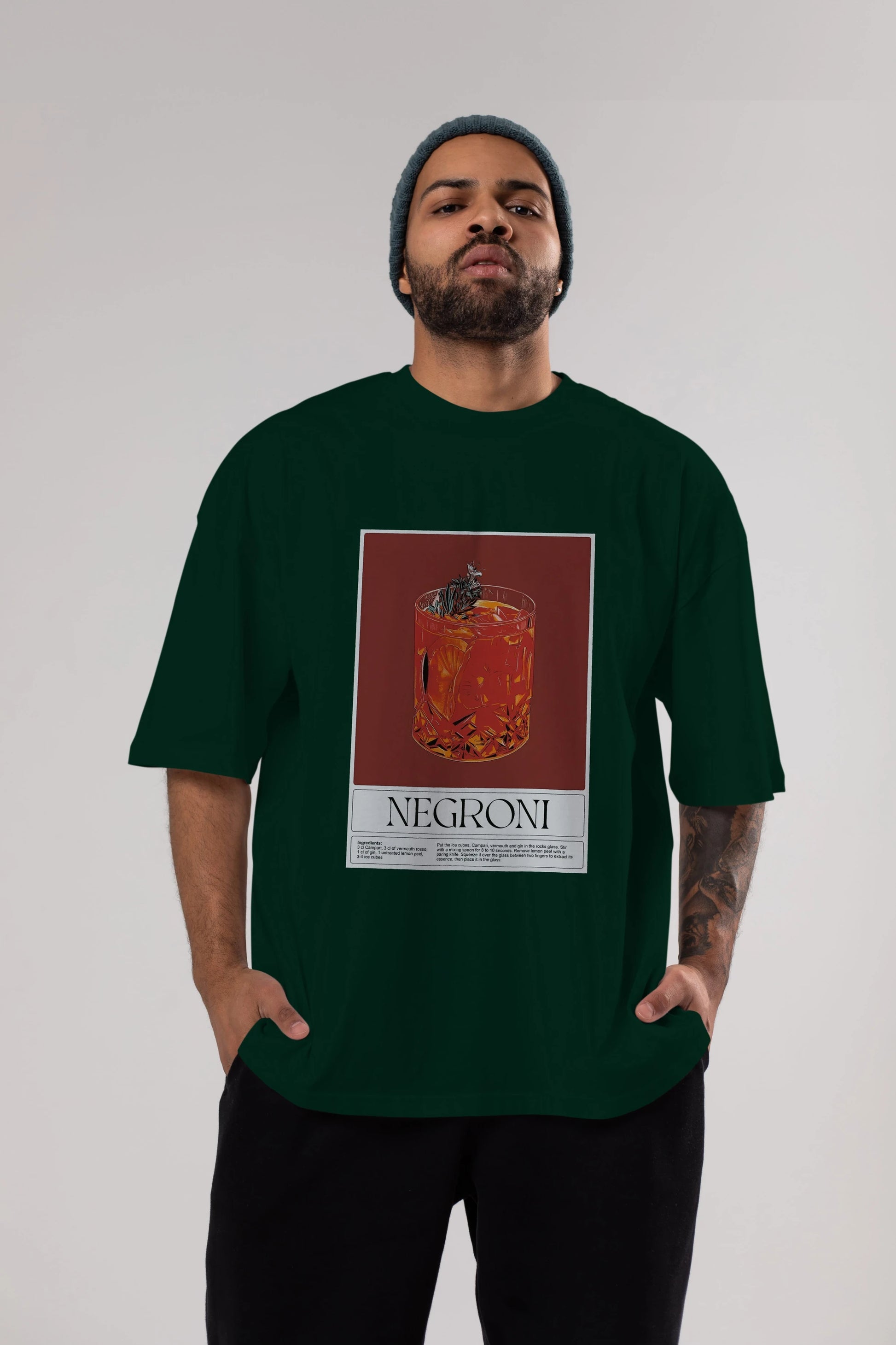 Negroni 2 Ön Baskılı Oversize t-shirt Erkek Kadın Unisex %100 Pamuk Bisiklet Yaka tişort