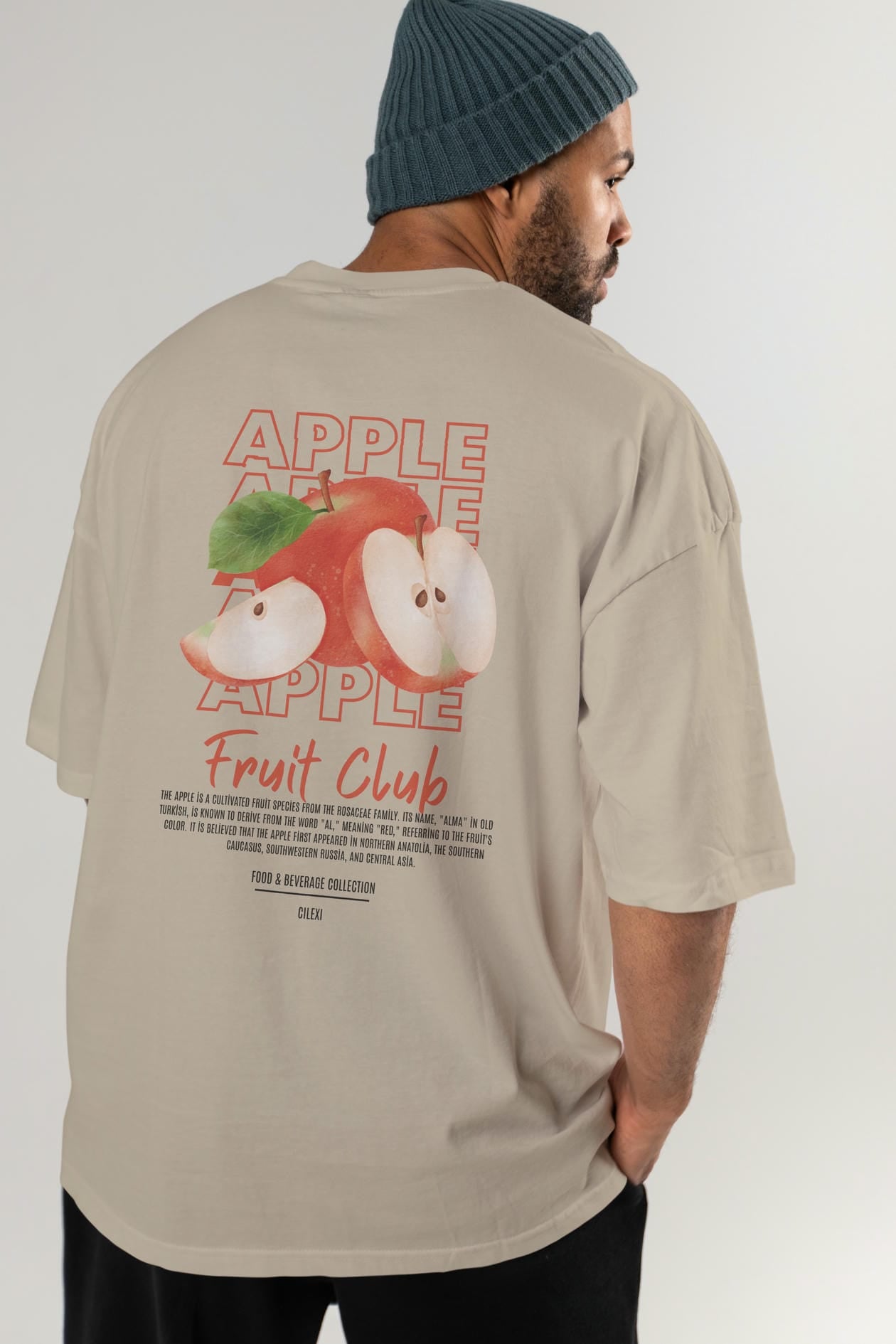 Apple Arka Baskılı Oversize t-shirt Erkek Kadın Pamuk Bisiklet Yaka tişort
