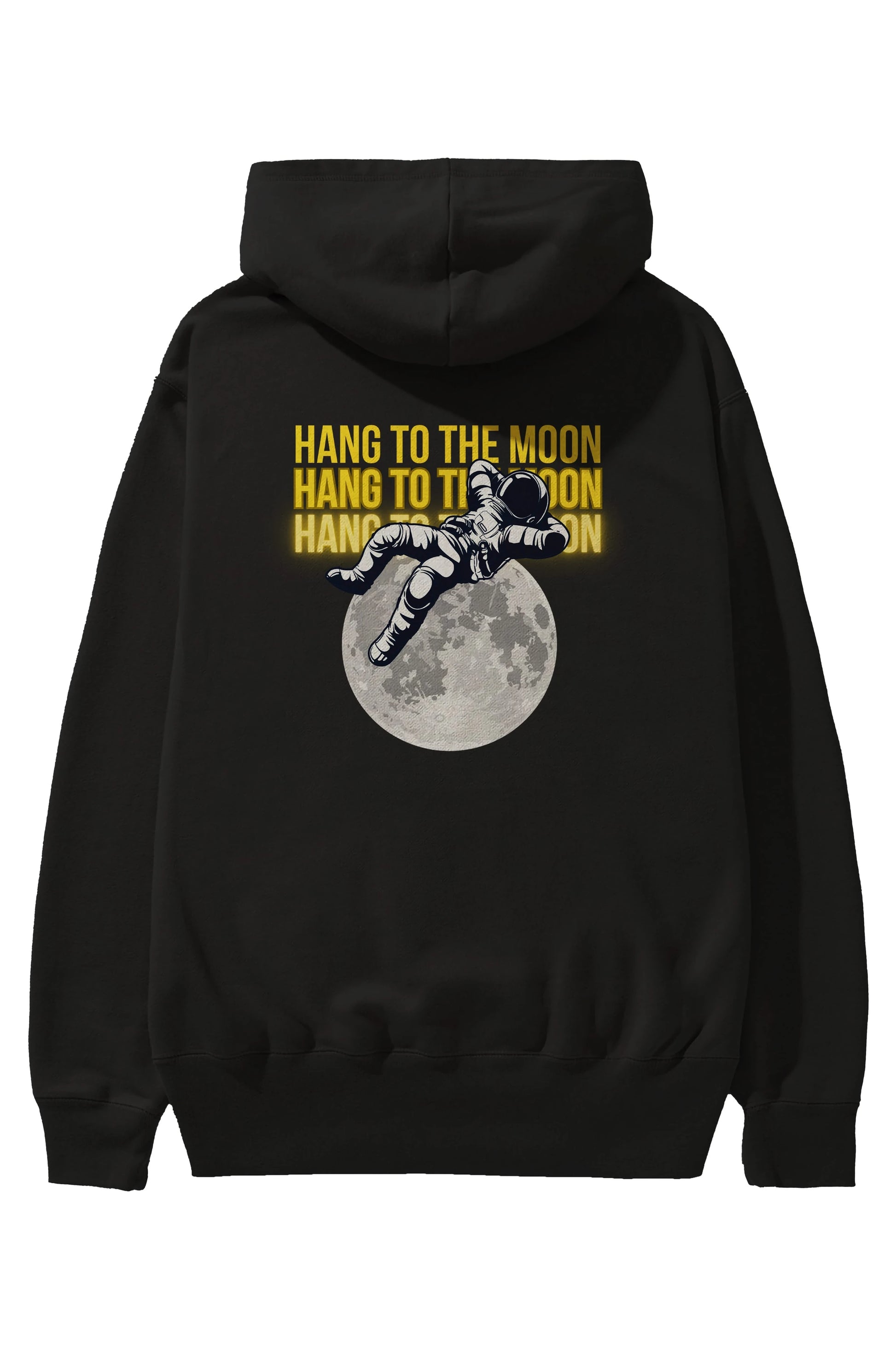 Hang to the Moon Yazılı Arka Baskılı Oversize Hoodie Kapüşonlu Sweatshirt Erkek Kadın Unisex