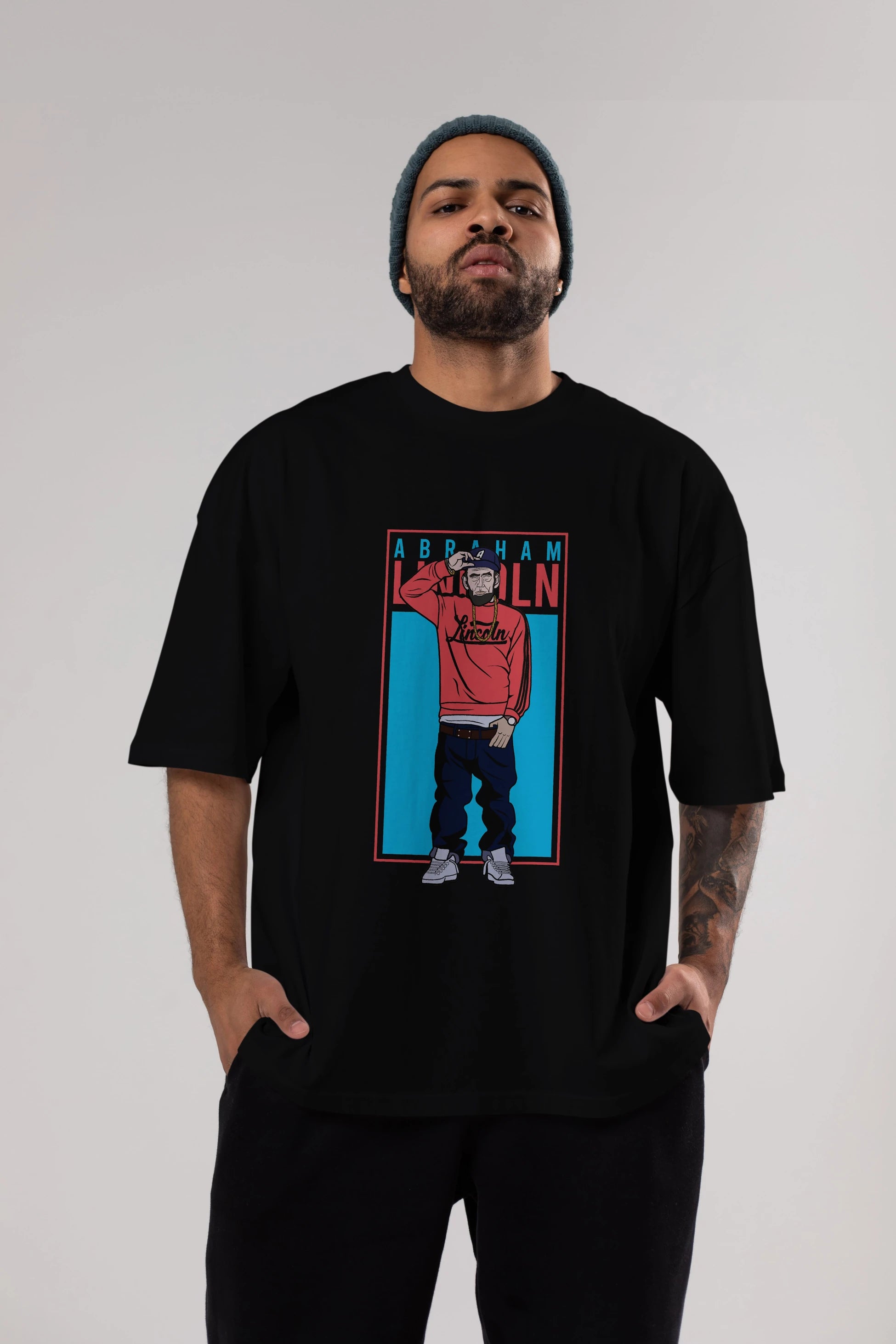 Abraham Lincoln Ön Baskılı Oversize t-shirt Erkek Kadın Unisex %100 Pamuk tişort
