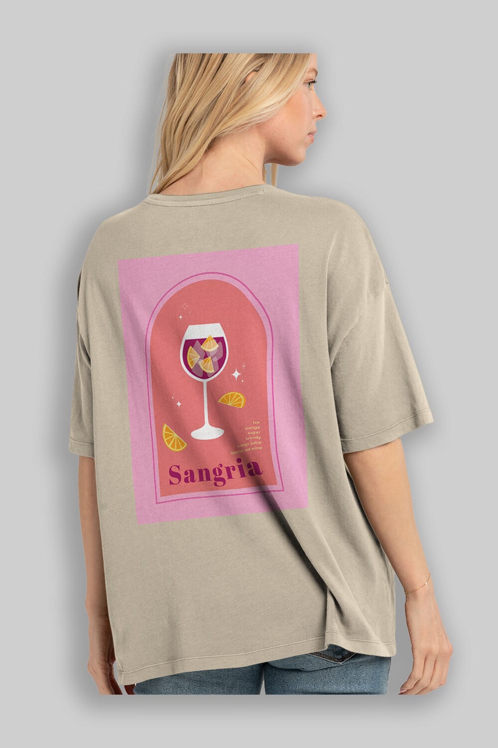 Sangria Arka Baskılı Oversize t-shirt Erkek Kadın Unisex %100 Pamuk Bisiklet Yaka tişort