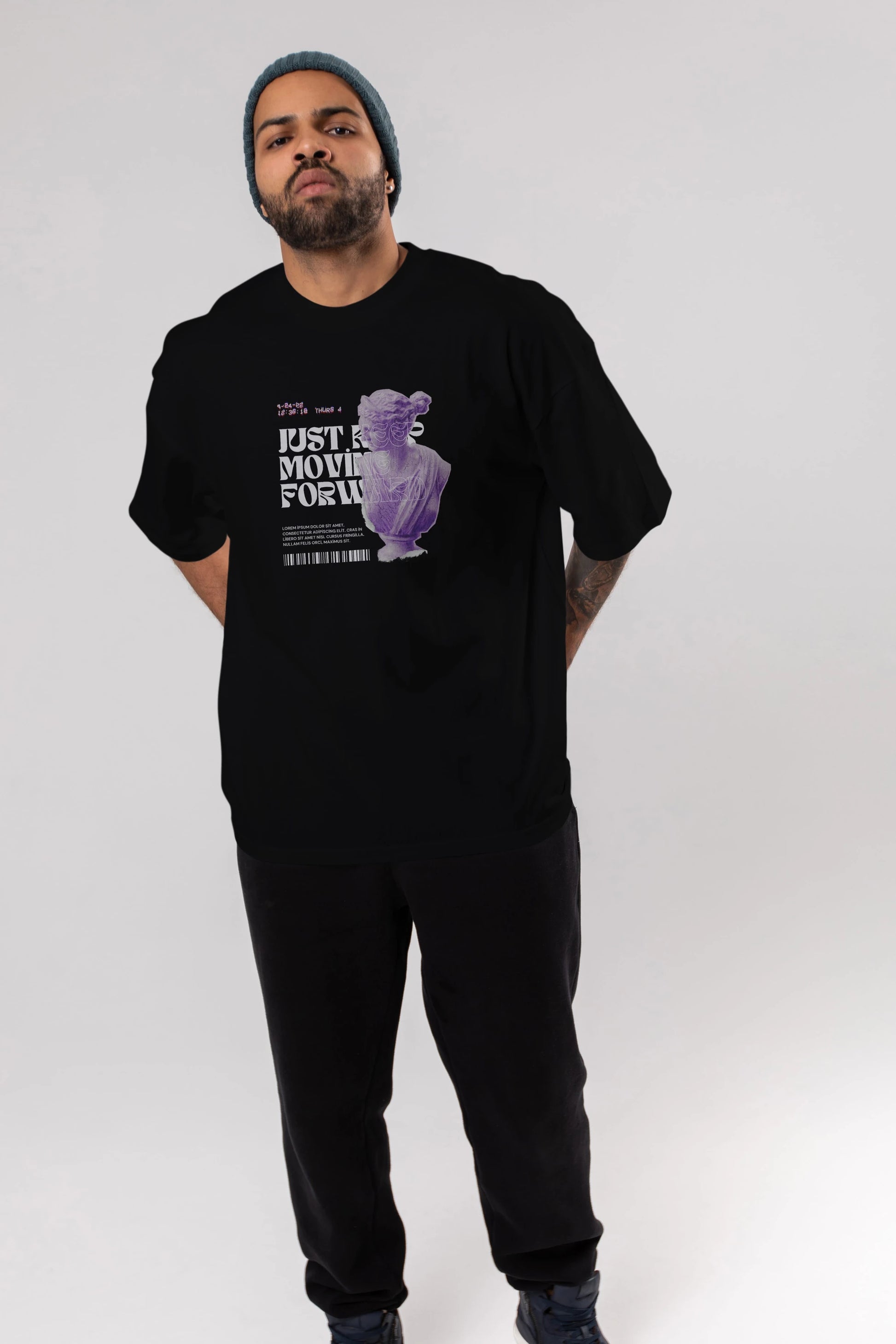 Just Keep Moving Forward Yazılı Ön Baskılı Oversize t-shirt Erkek Kadın Unisex