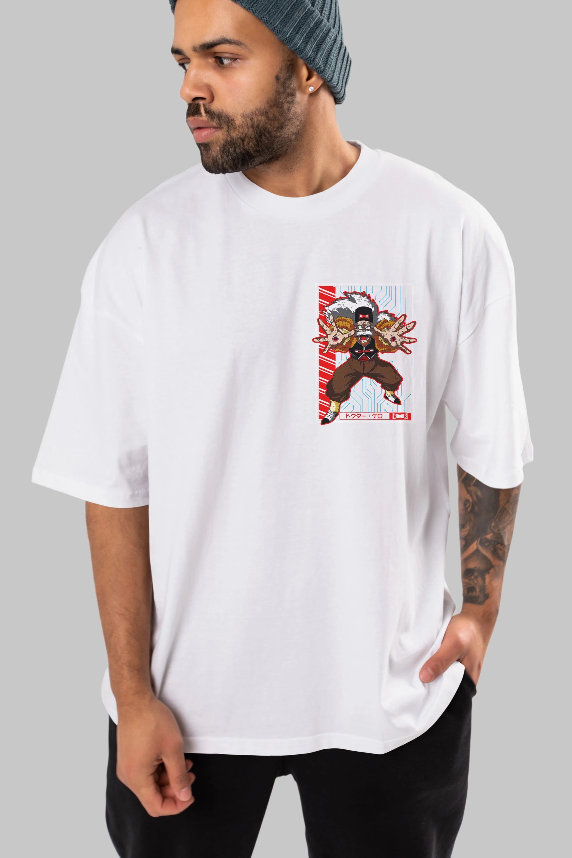 DragonBall DrMakigero Ön Sol Baskılı Oversize t-shirt Erkek Kadın Unisex %100 Pamuk Bisiklet Yaka tişort