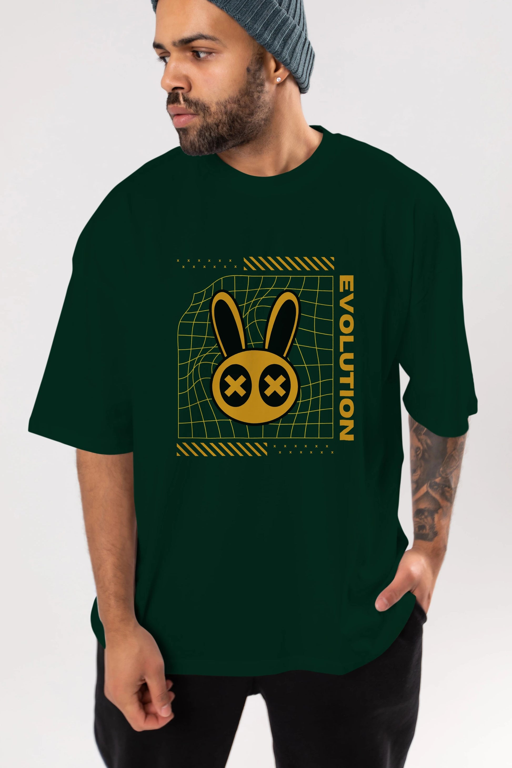 Evolution Yazılı Ön Baskılı Oversize t-shirt Erkek Kadın Unisex