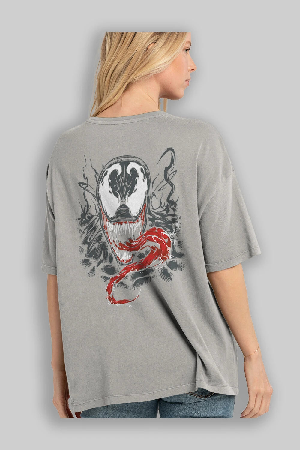 Venom (18) Arka Baskılı Oversize t-shirt Erkek Kadın Unisex %100 Pamuk Bisiklet Yaka tişort