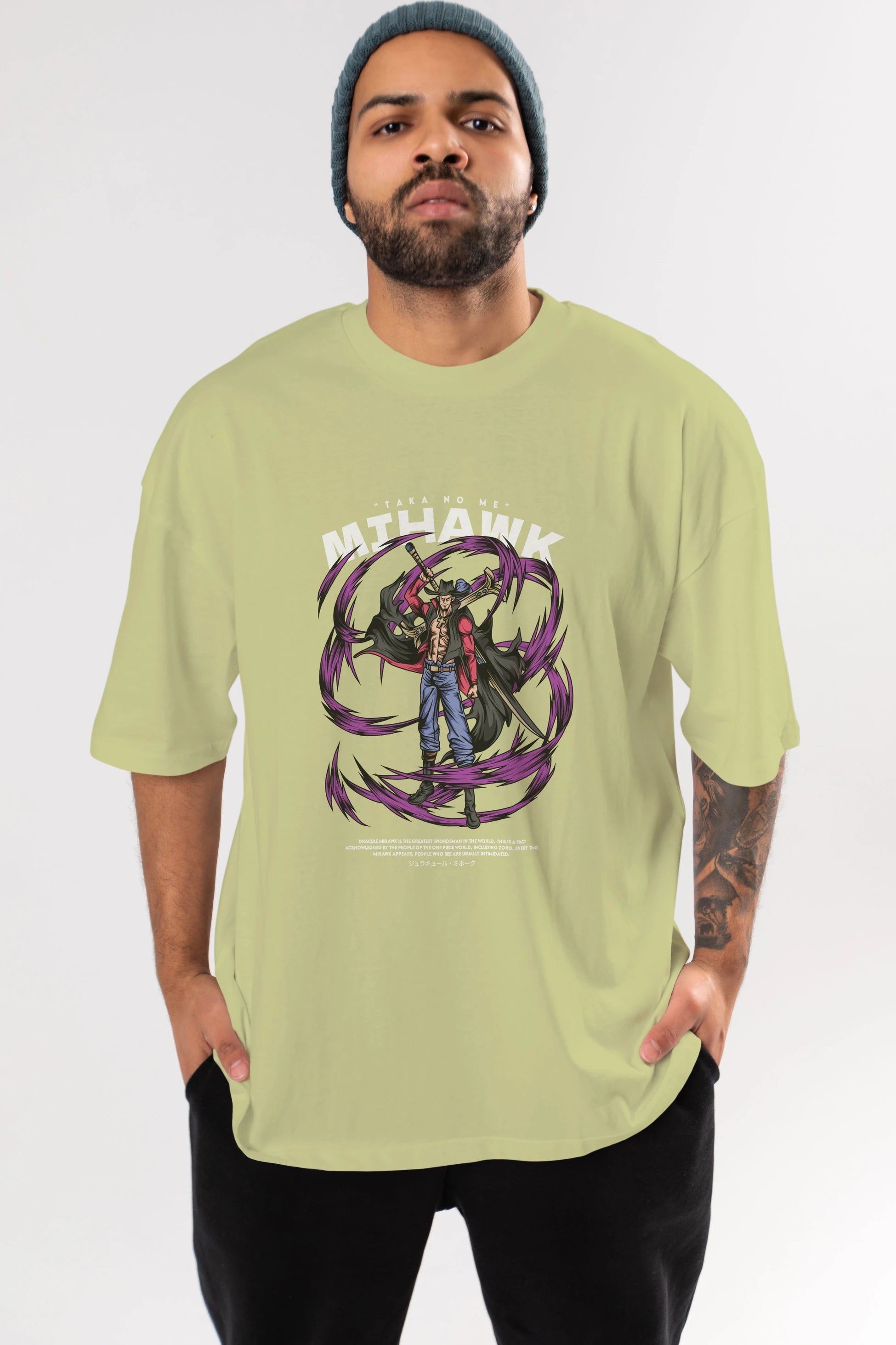 Mihawk Anime Ön Baskılı Oversize t-shirt %100 pamuk Erkek Kadın Unisex