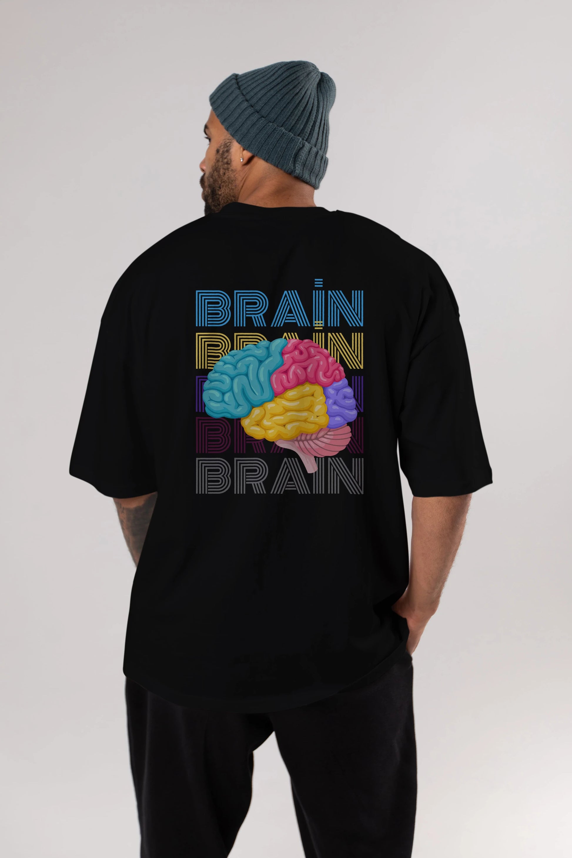 Brain Yazılı Arka Baskılı Oversize t-shirt Erkek Kadın Unisex
