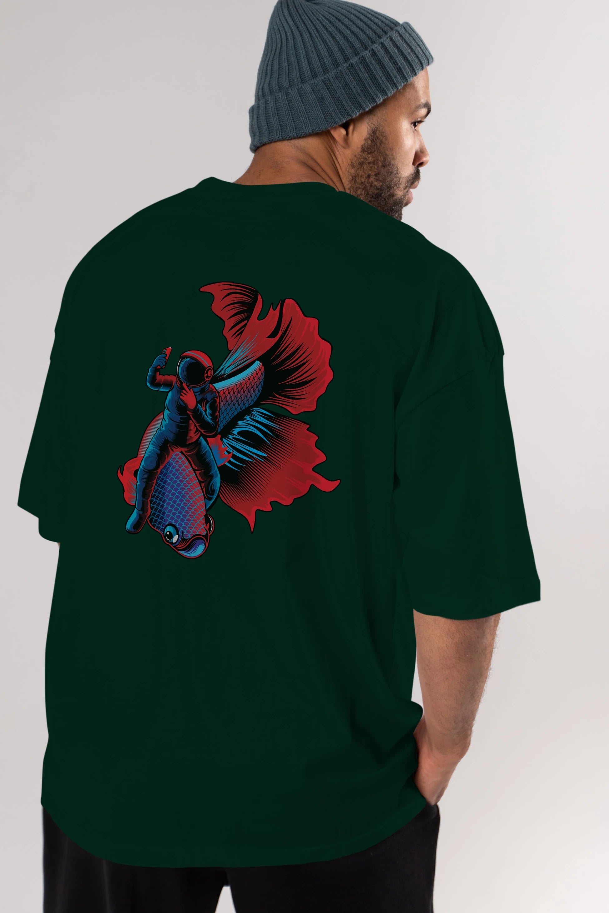 Astrofish selfie Arka Baskılı Oversize t-shirt Erkek Kadın Unisex