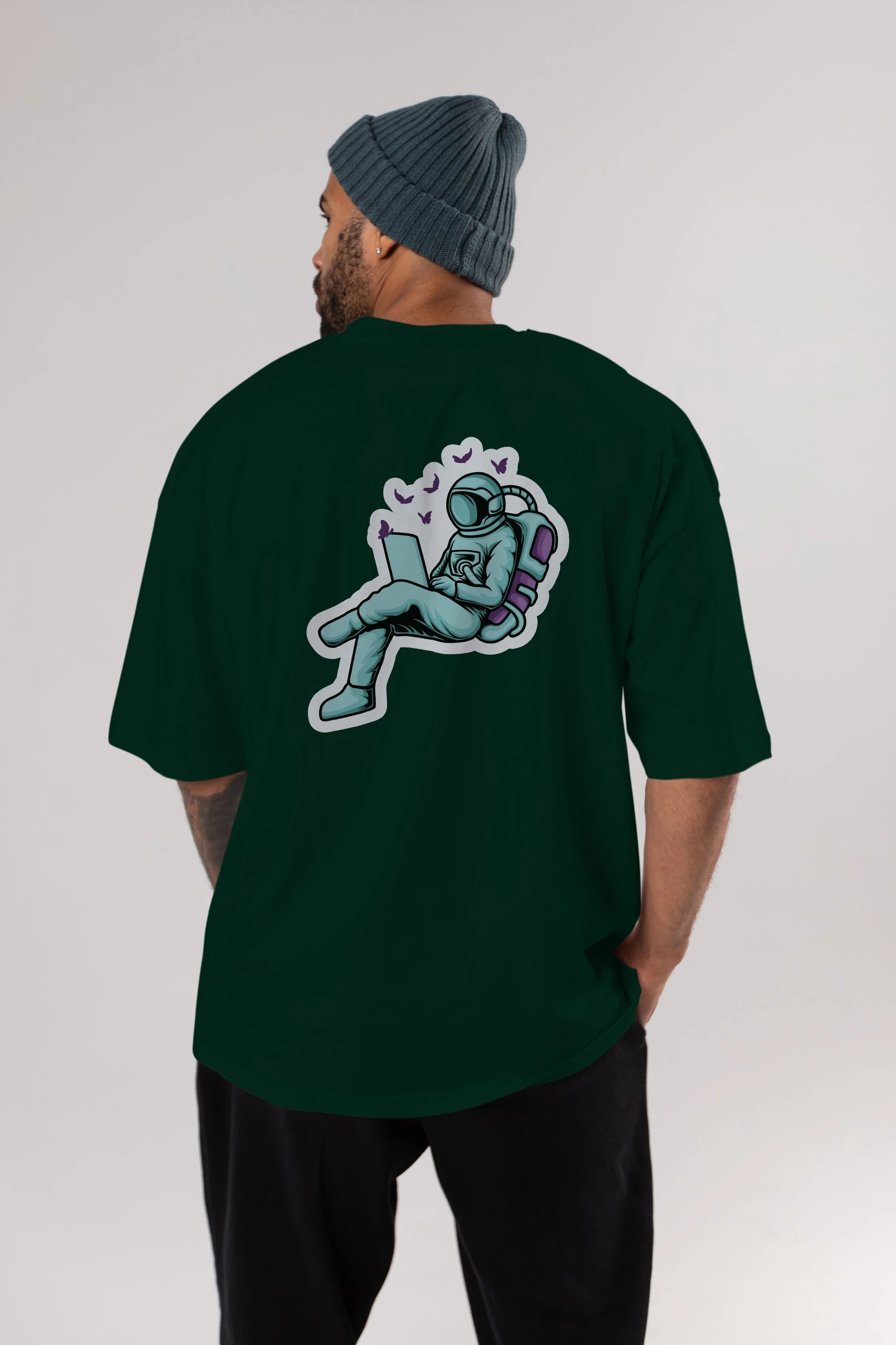 Work with Butterflies in Space Sticker Arka Baskılı Oversize t-shirt Erkek Kadın Unisex