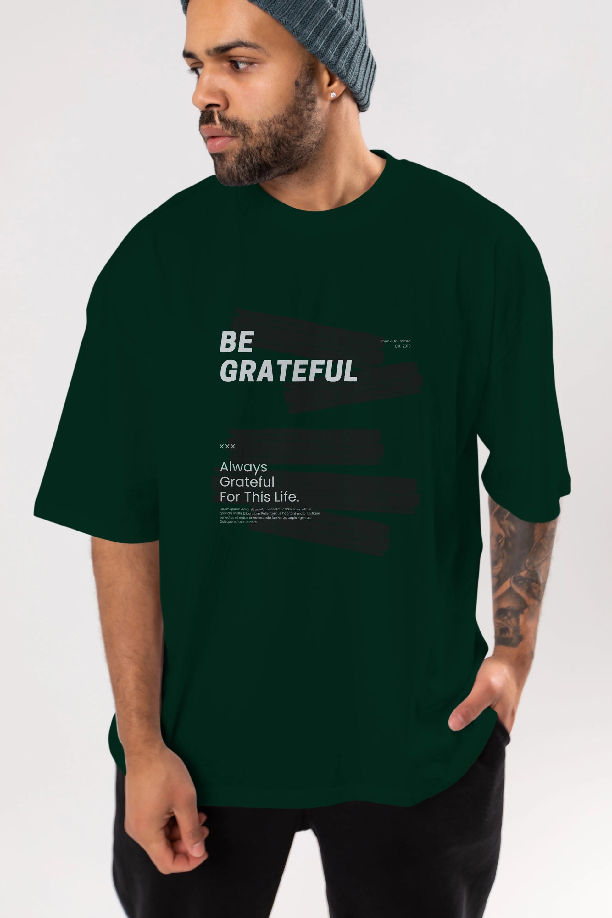 Be Grateful Yazılı Ön Baskılı Oversize t-shirt Erkek Kadın Unisex