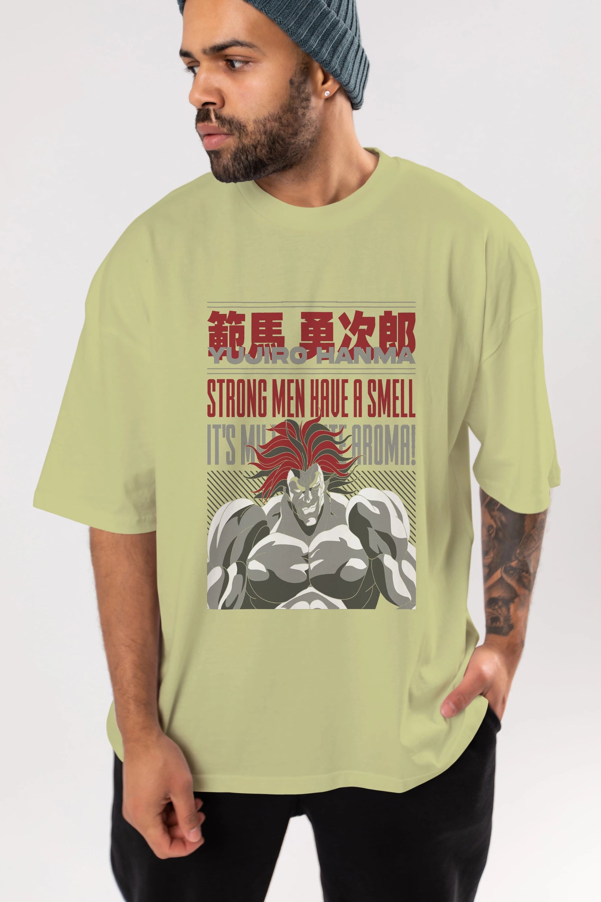 YUJIRO HANMA Anime Ön Baskılı Oversize t-shirt %100 pamuk Erkek Kadın Unisex