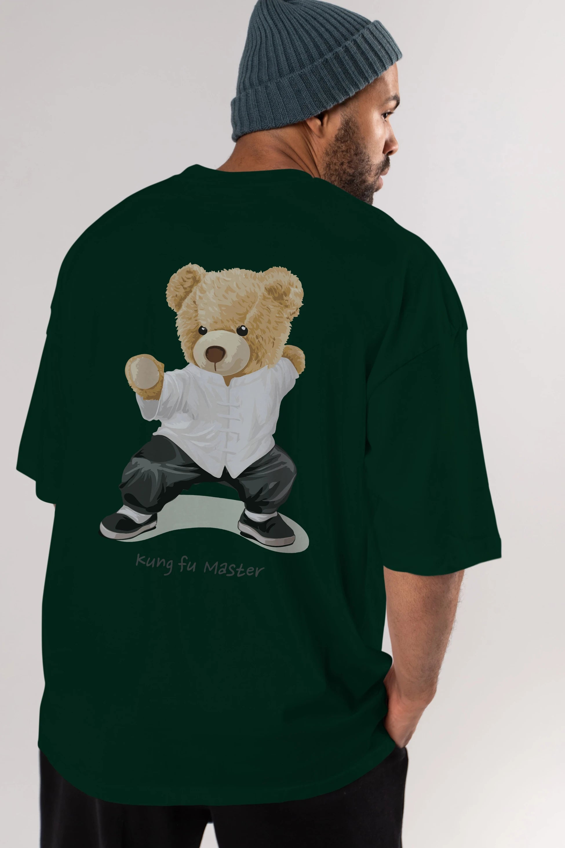 Teddy Bear Kung Fu Master Arka Baskılı Oversize t-shirt Erkek Kadın Unisex %100 Pamuk