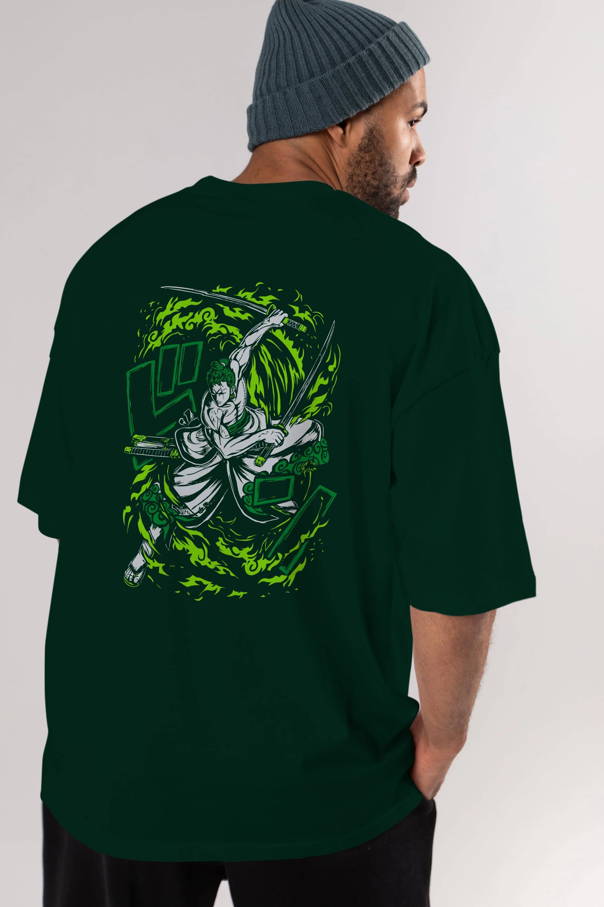 ZORO-ONE PIECE (2) Anime Arka Baskılı Oversize t-shirt Erkek Kadın Unisex