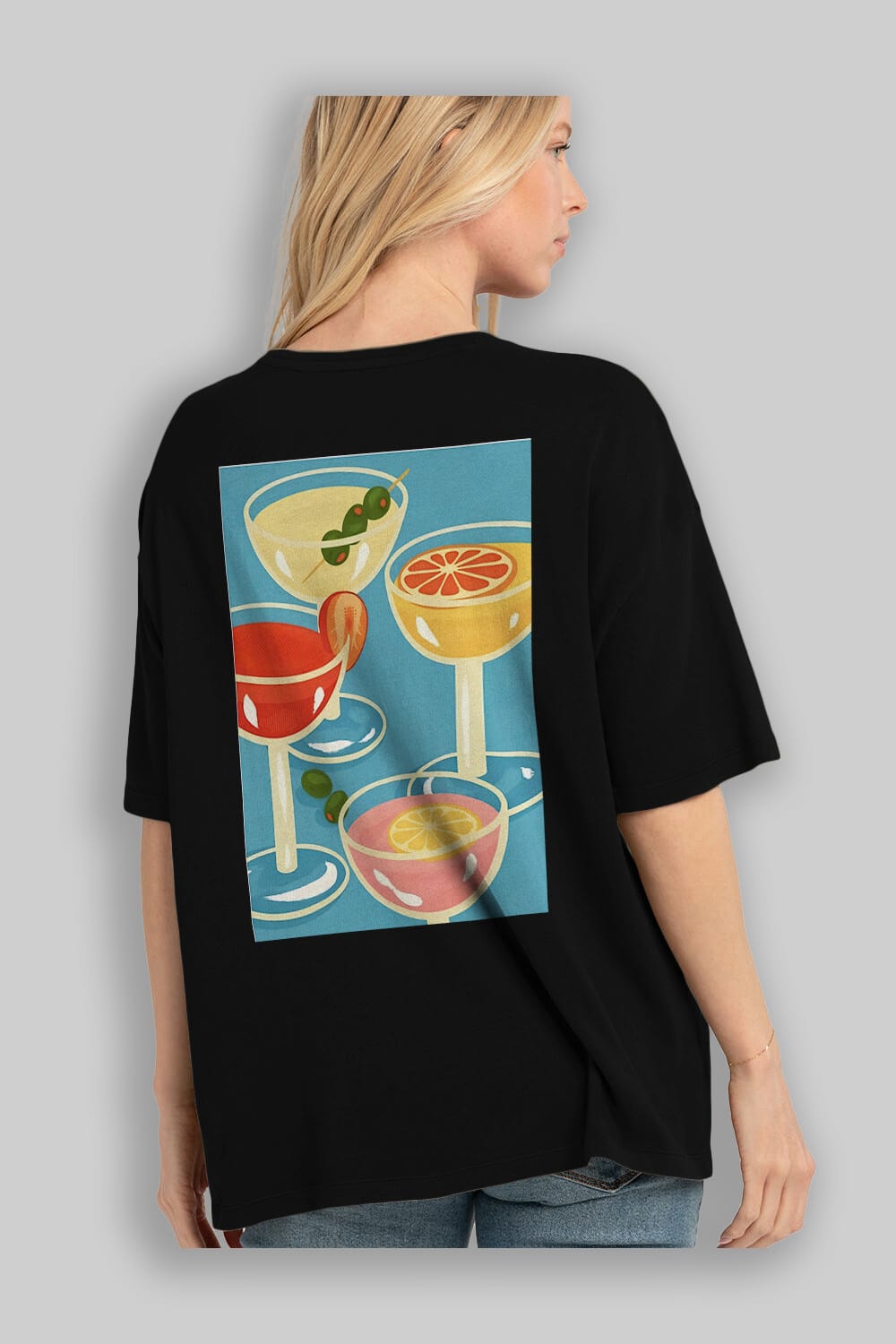 Cocktails Arka Baskılı Oversize t-shirt Erkek Kadın Unisex %100 Pamuk Bisiklet Yaka tişort
