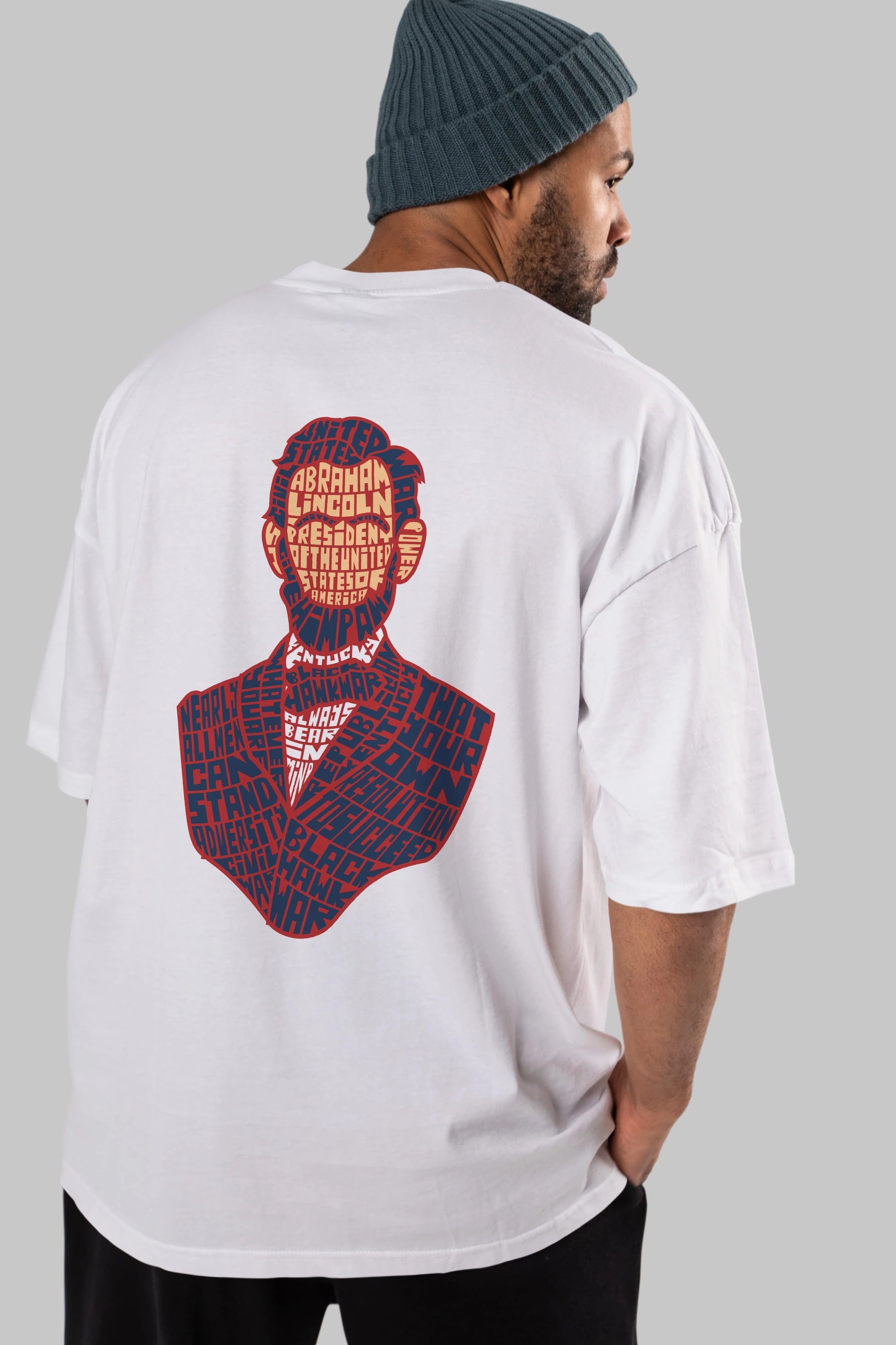 Abraham Lincoln Arka Baskılı Oversize t-shirt %100 pamuk Erkek Kadın Unisex