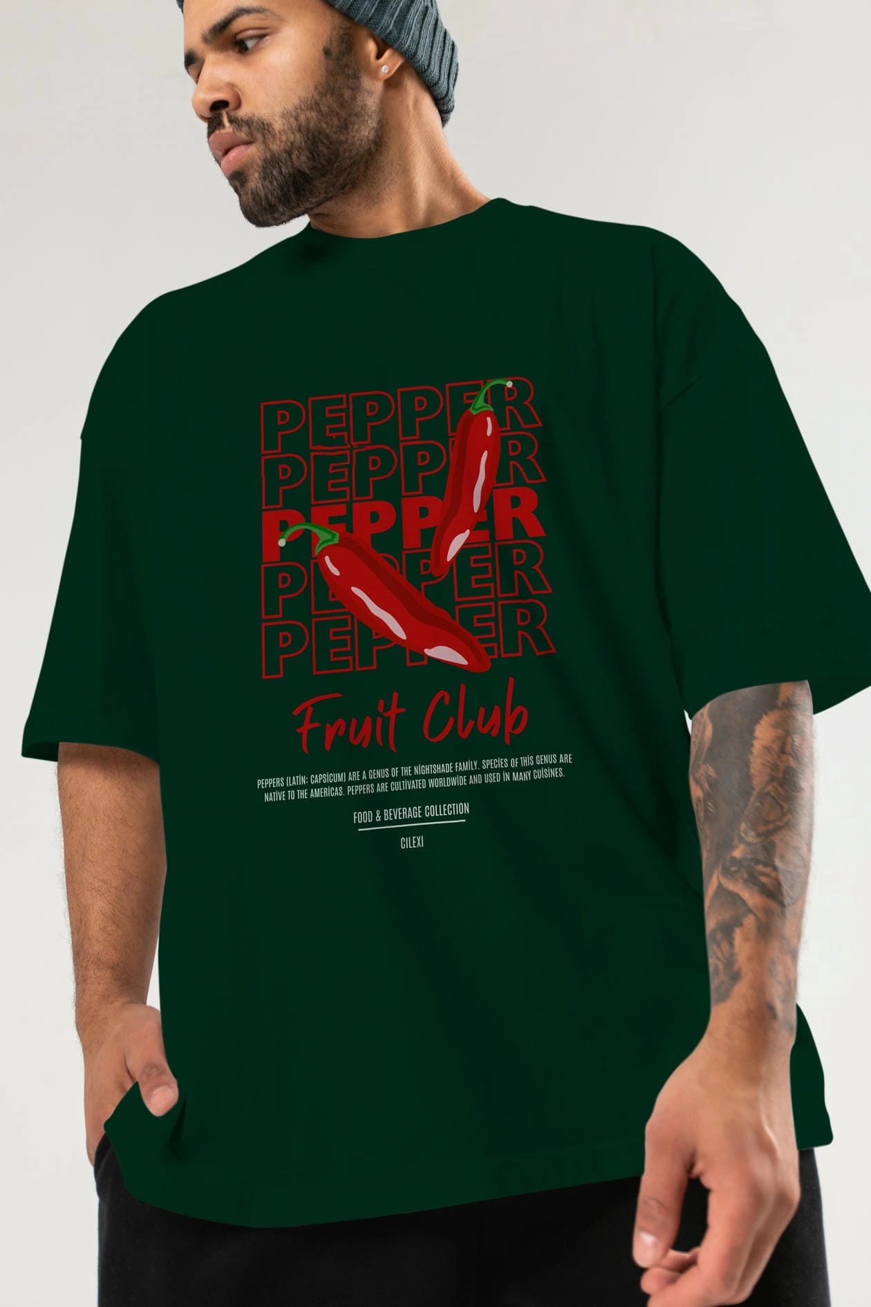 Pepper Ön Baskılı Oversize t-shirt Erkek Kadın Pamuk Bisiklet Yaka tişort
