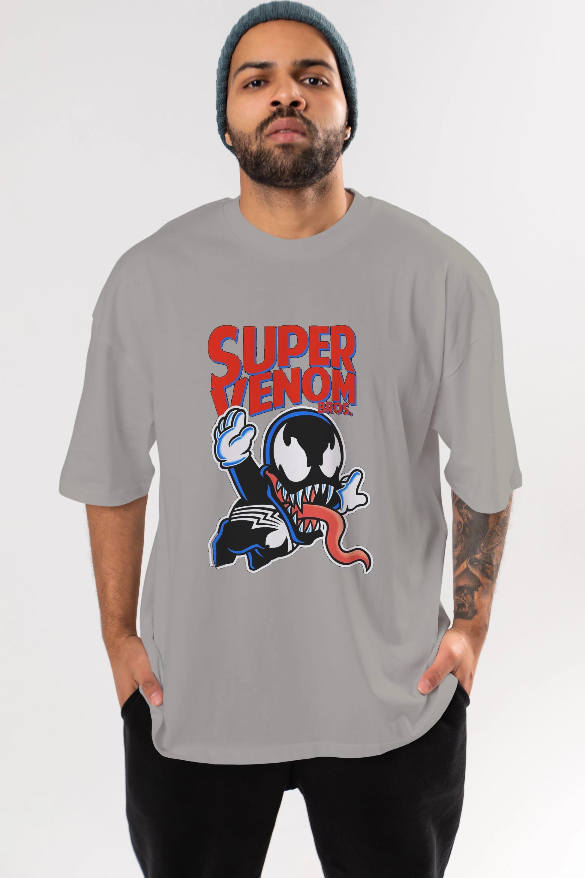 Super Venom Ön Baskılı Oversize t-shirt Erkek Kadın Unisex %100 Pamuk Bisiklet Yaka tişort