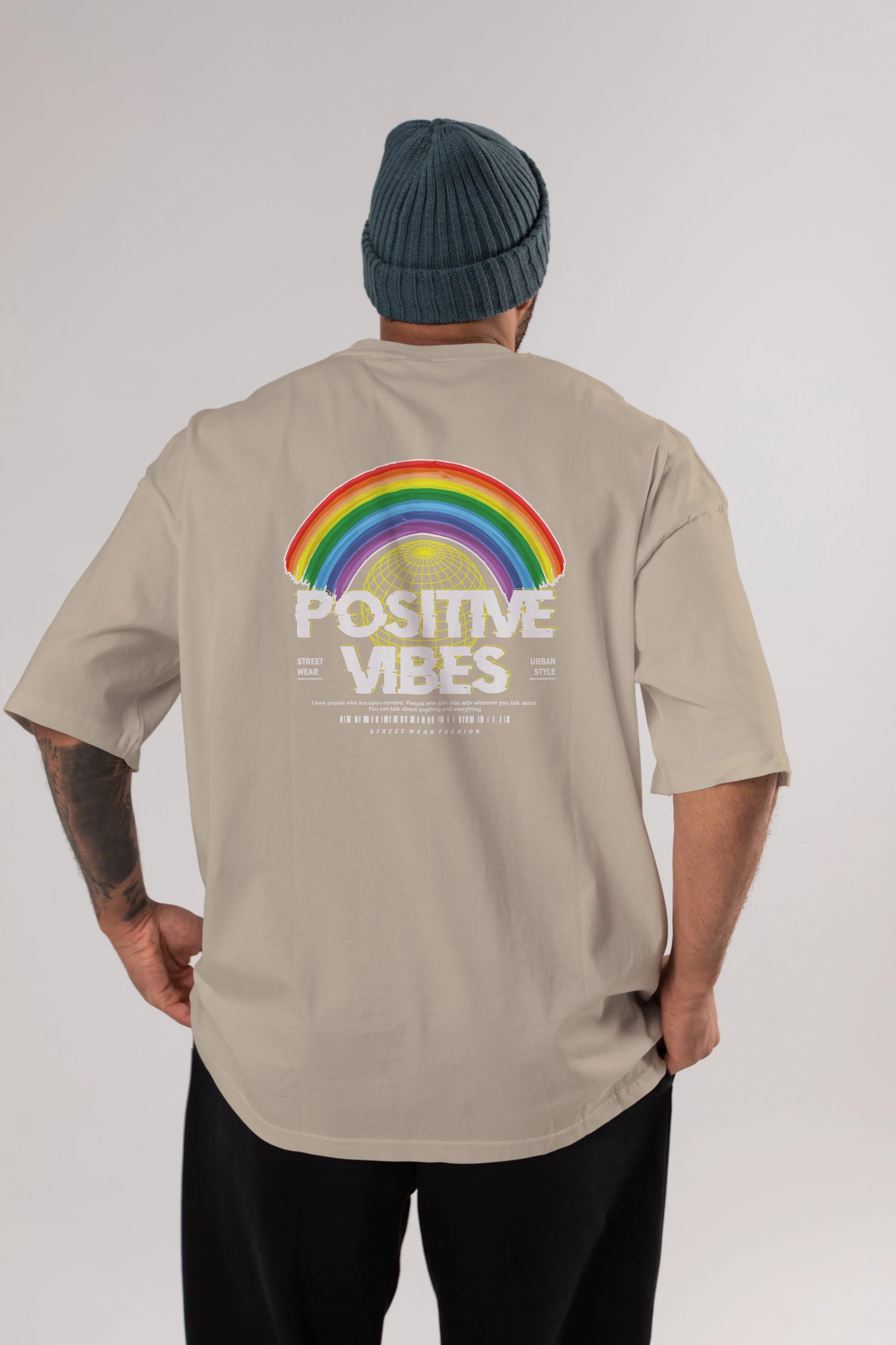 Positive Vibes Arka Baskılı Oversize t-shirt Erkek Kadın Unisex