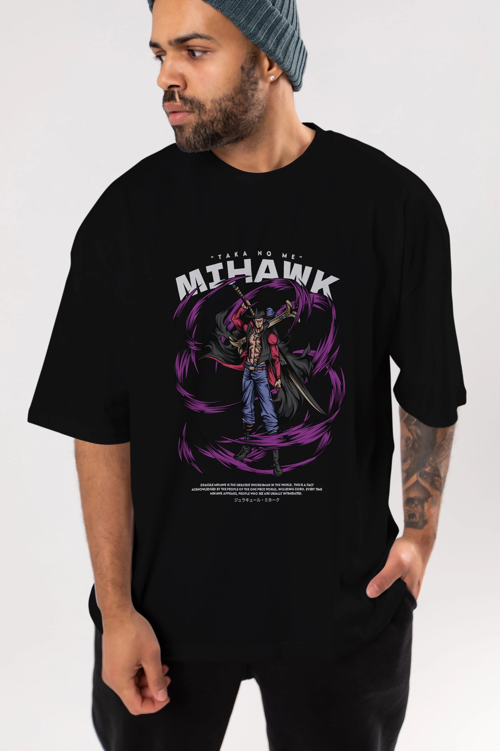 Mihawk Anime Ön Baskılı Oversize t-shirt %100 pamuk Erkek Kadın Unisex