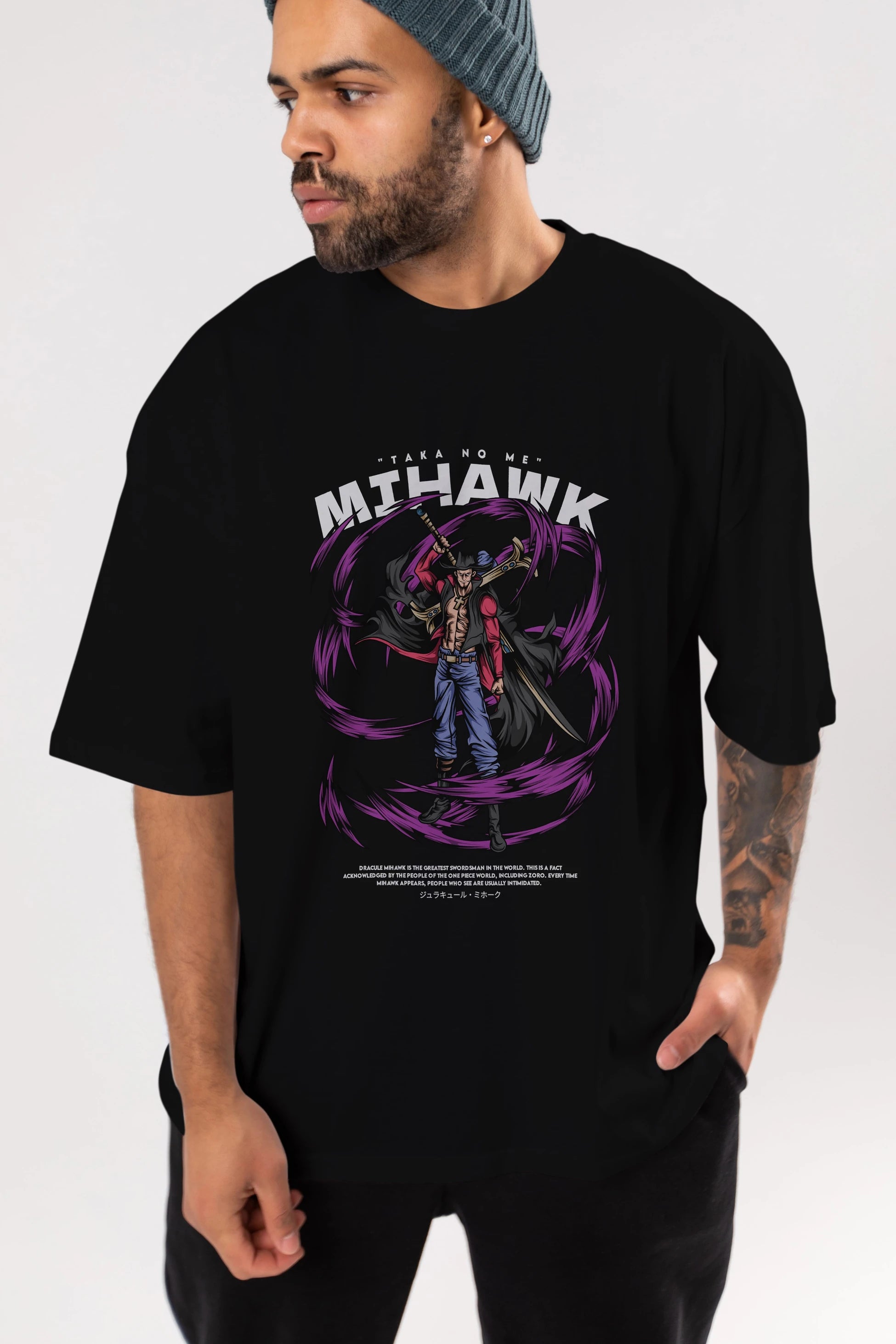 Mihawk Anime Ön Baskılı Oversize t-shirt %100 pamuk Erkek Kadın Unisex