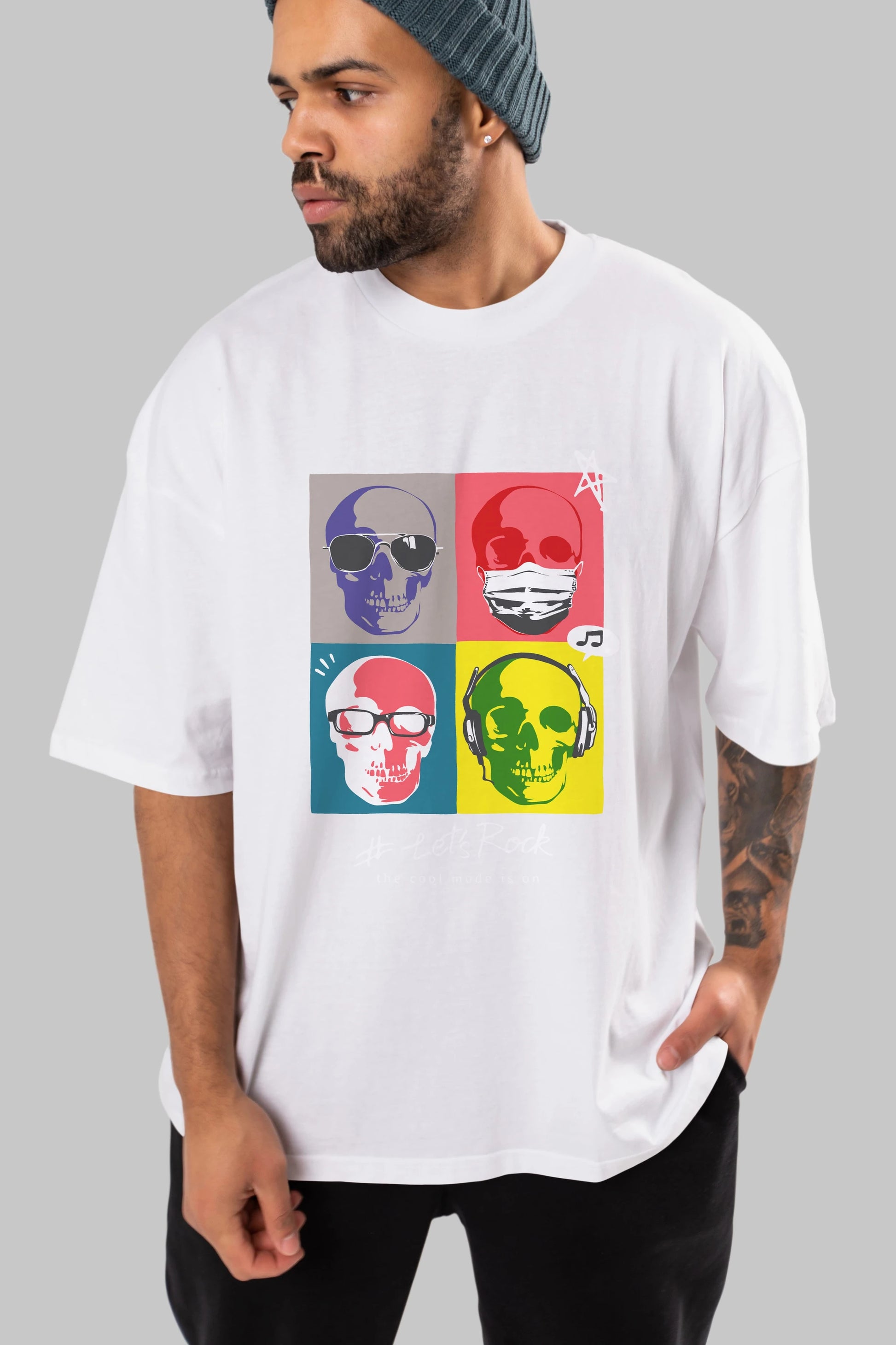 Lets Rock Ön Baskılı Oversize t-shirt Erkek Kadın Unisex