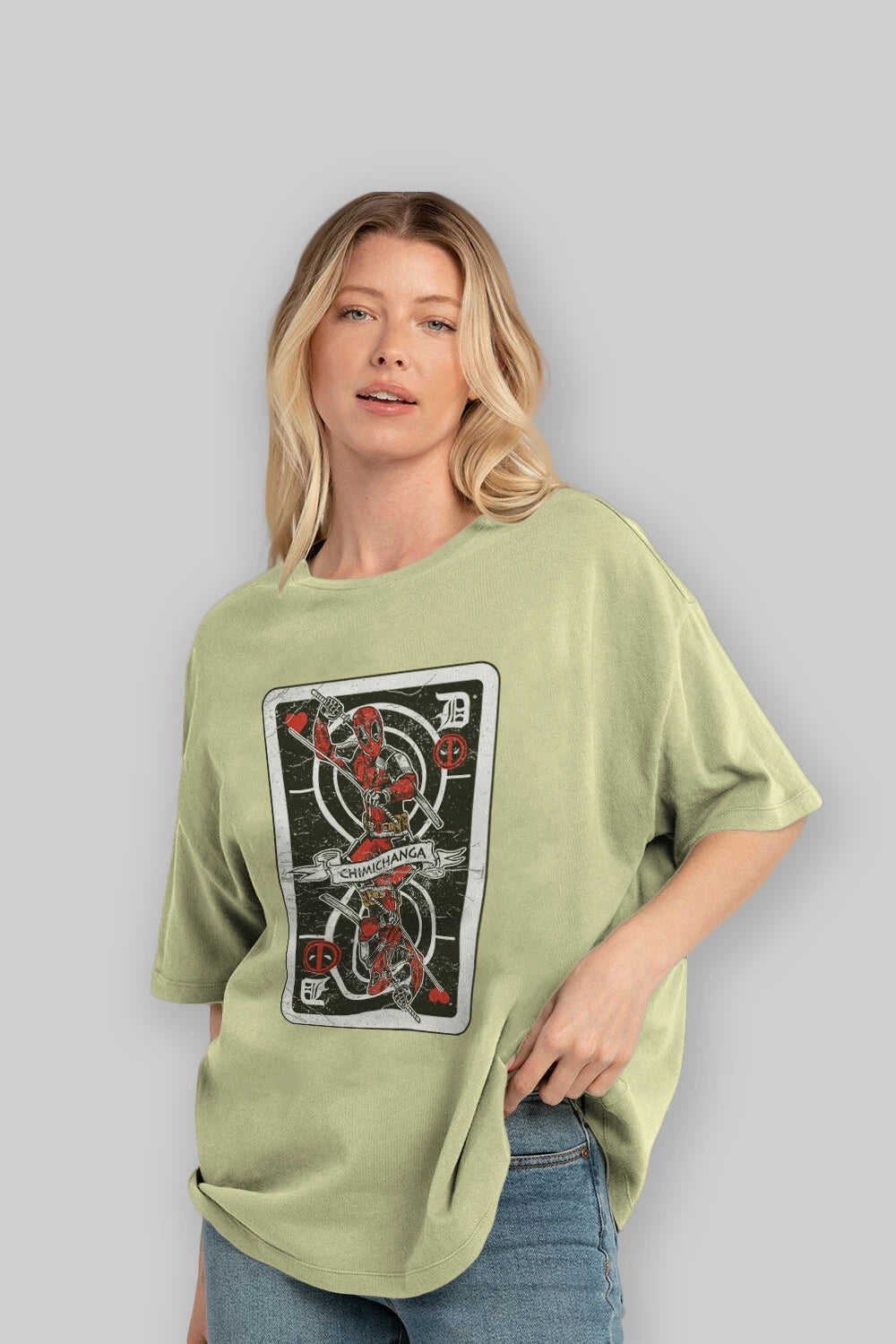 Deadpool Card Ön Baskılı Oversize t-shirt Erkek Kadın Unisex %100 Pamuk tişort