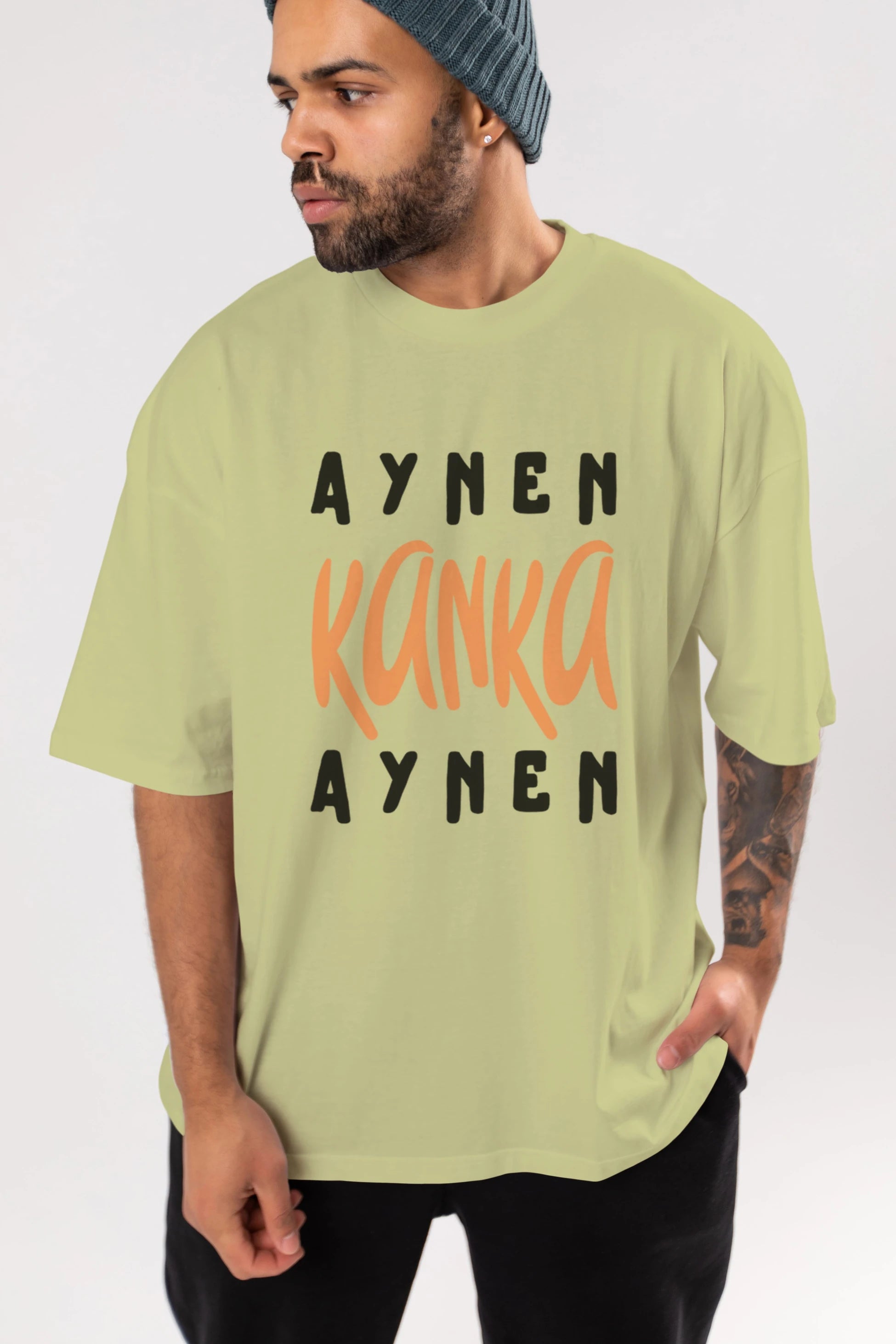 Aynen Kanka Aynen Yazılı Ön Baskılı Oversize t-shirt Erkek Kadın Unisex