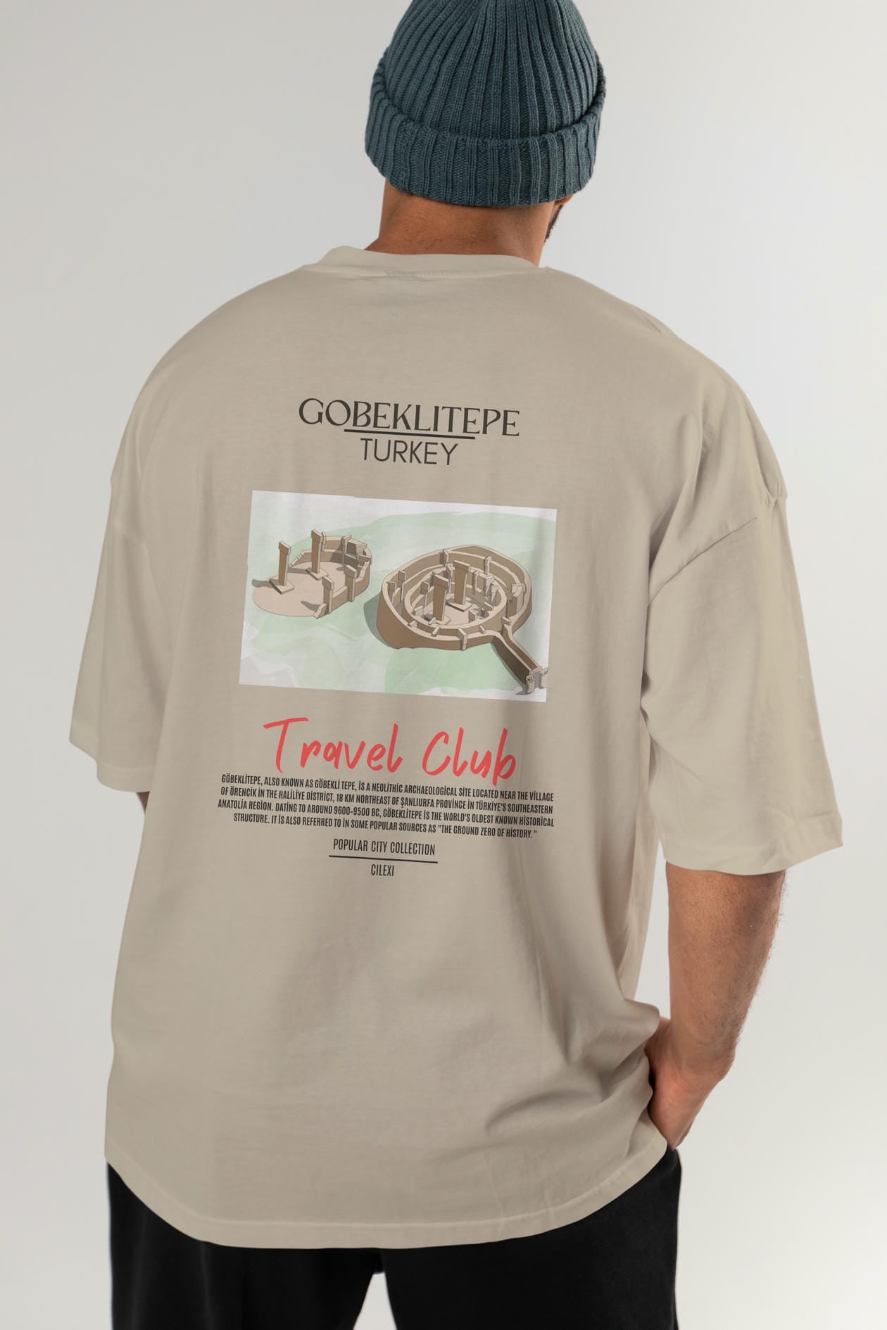 Gobeklitepe Turkey Arka Baskılı Oversize t-shirt Erkek Kadın Pamuk Bisiklet Yaka tişort