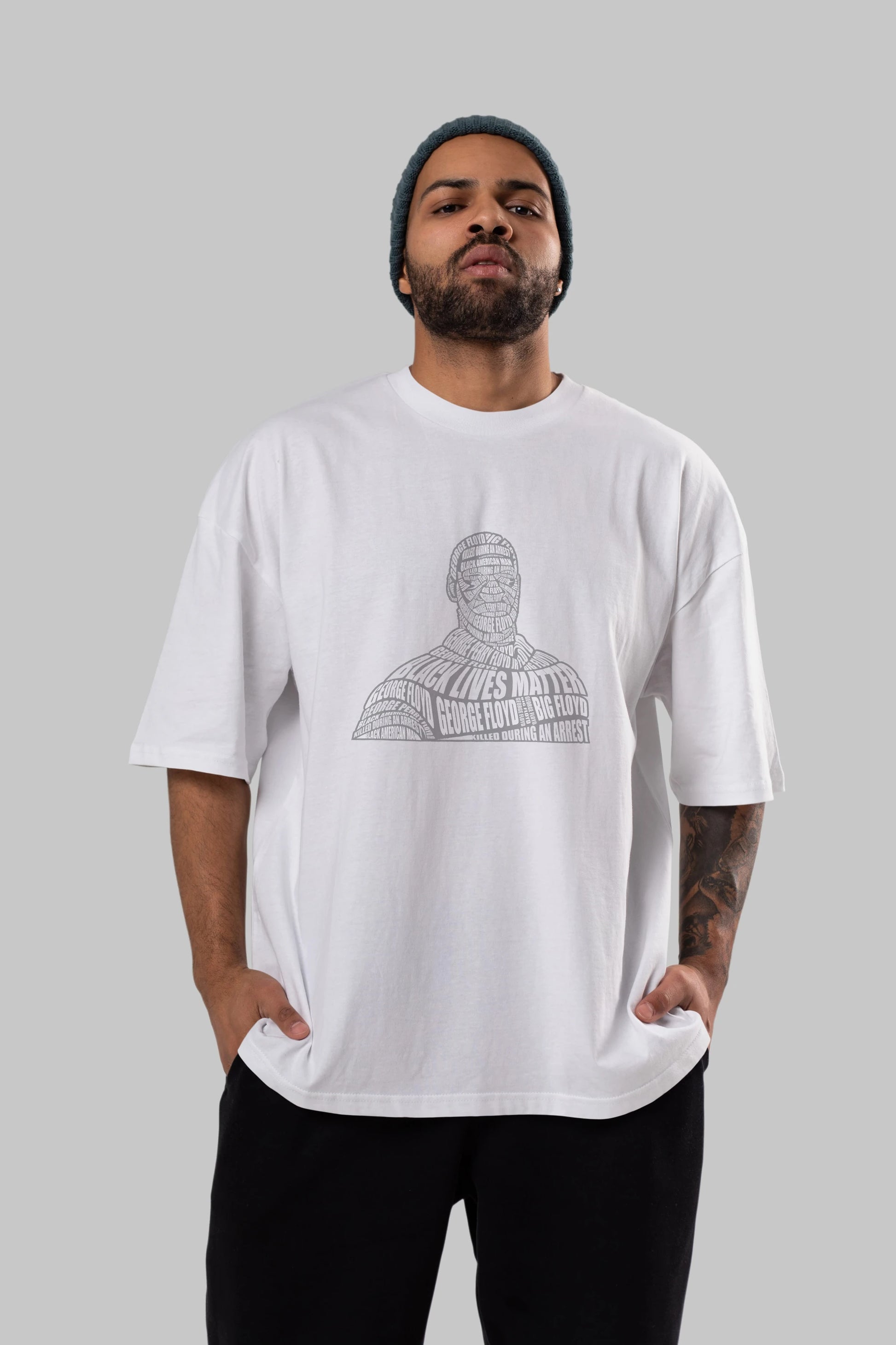 George Floyd Calligram Ön Baskılı Oversize t-shirt %100 pamuk Erkek Kadın Unisex