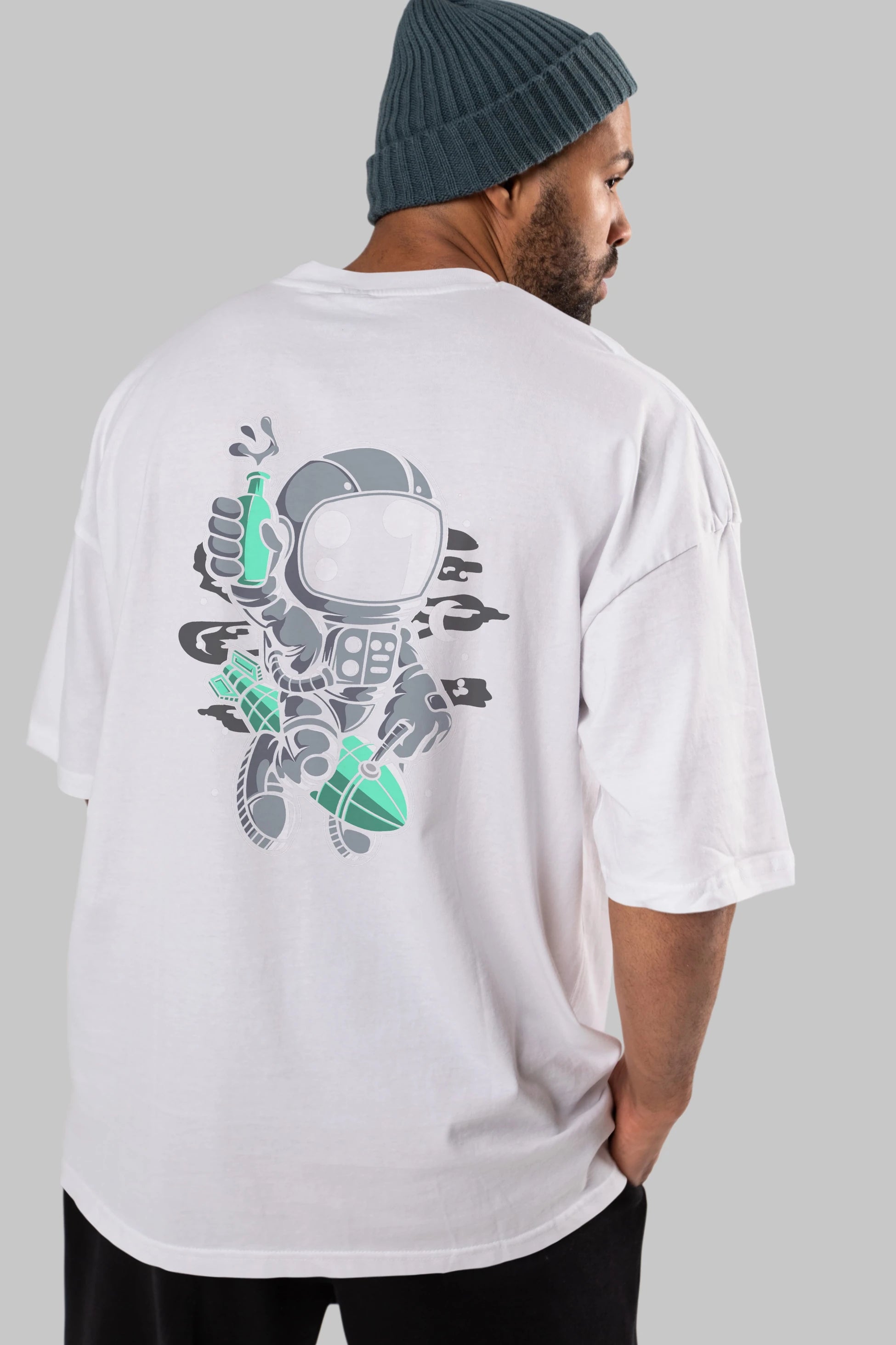 Astronaut Rocket Arka Baskılı Oversize t-shirt Erkek Kadın Unisex