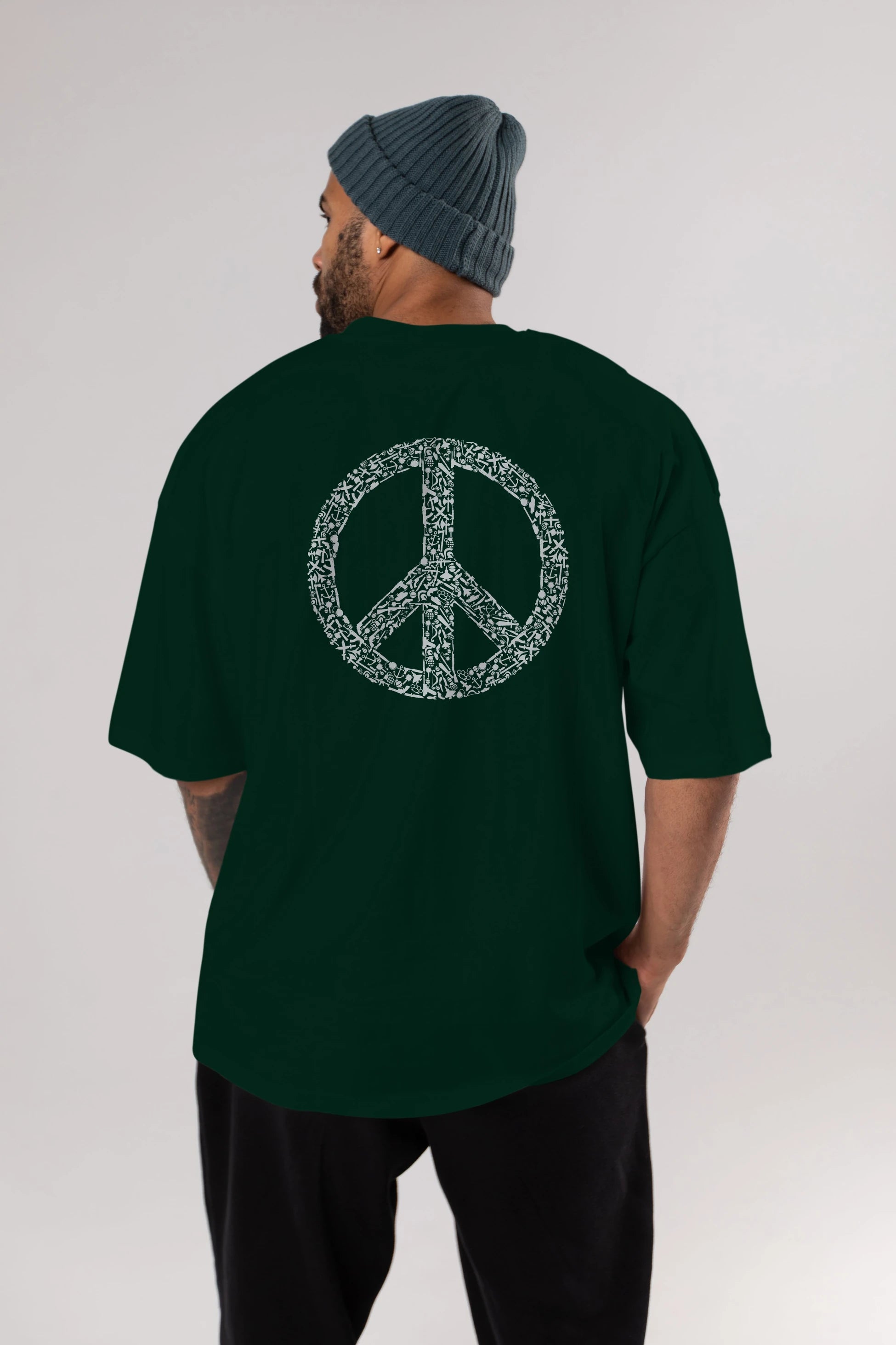 War Peace Arka Baskılı Oversize t-shirt %100 pamuk Erkek Kadın Unisex